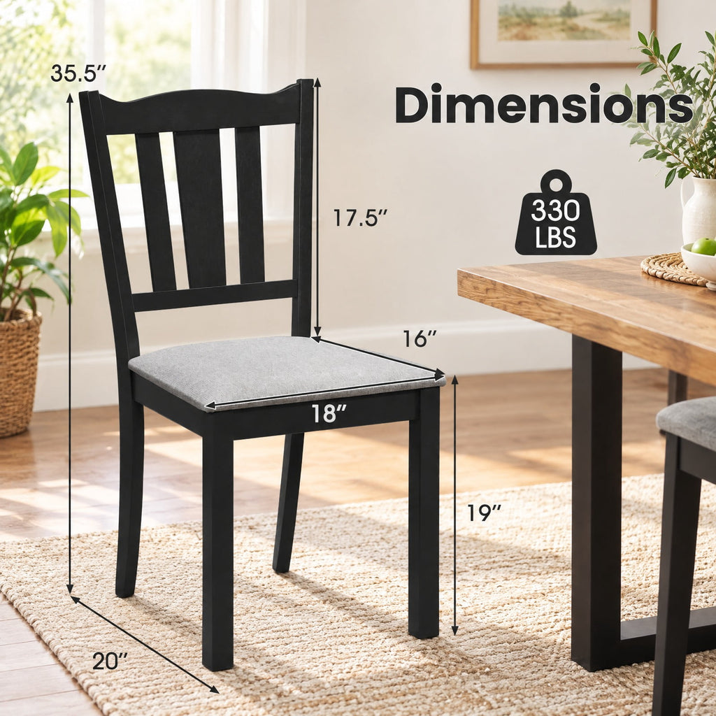 Airfind Set of 2 Wooden Dining Chair with Hollow Back and Soft-padded Cushion, 330 lbs Capacity, Rubberwood Fabric Sponge Engineered Wood Frame