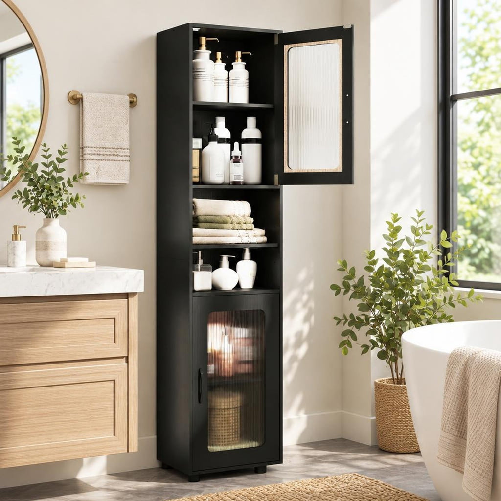 Airfind Tall Bathroom Storage Cabinet 67 Inches Freestanding Storage Organizer, 155 lbs Capacity, Engineered Wood MDF Frame, Black