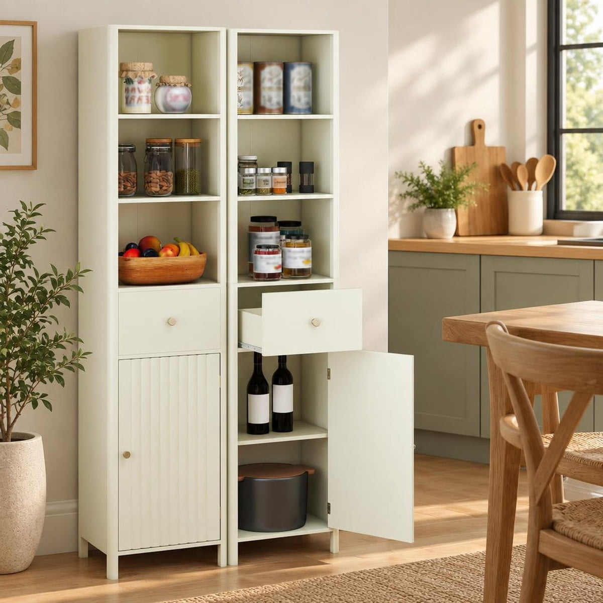 Airfind 67 Inch Tall Bathroom Cabinet Narrow Floor Cabinet with Fluted Door, MDF Frame, 16 Inch x 12 Inch x 67 InchInner Footprint, Beige