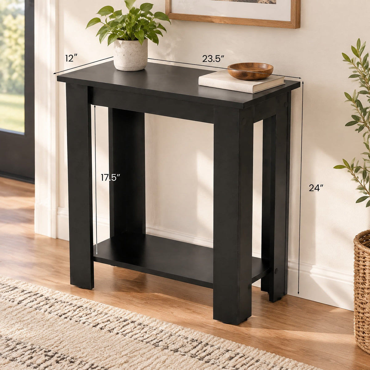 Airfind 2-Tier Modern Compact End Table with Storage Shelf, 110 lbs Capacity, Engineered Wood Frame, 23.5 x 12 x 24 Footprint, Black