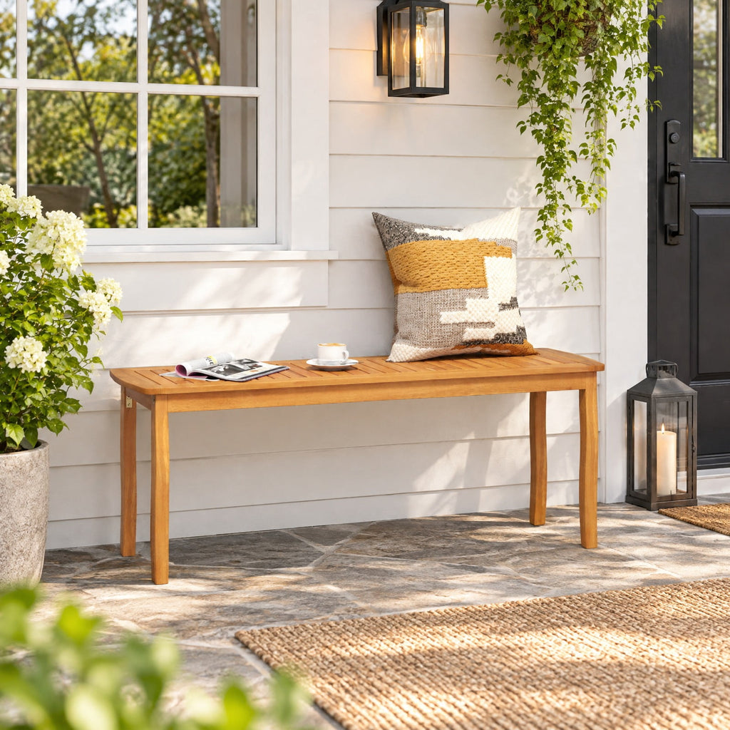 Airfind Set of 2 Acacia Wood Outdoor Patio Dining Benches 48 Inch Long with Slatted Seat, 800 lbs Capacity Each, 48 Inch x 14 Inch x 18 Inch , Natural Wood