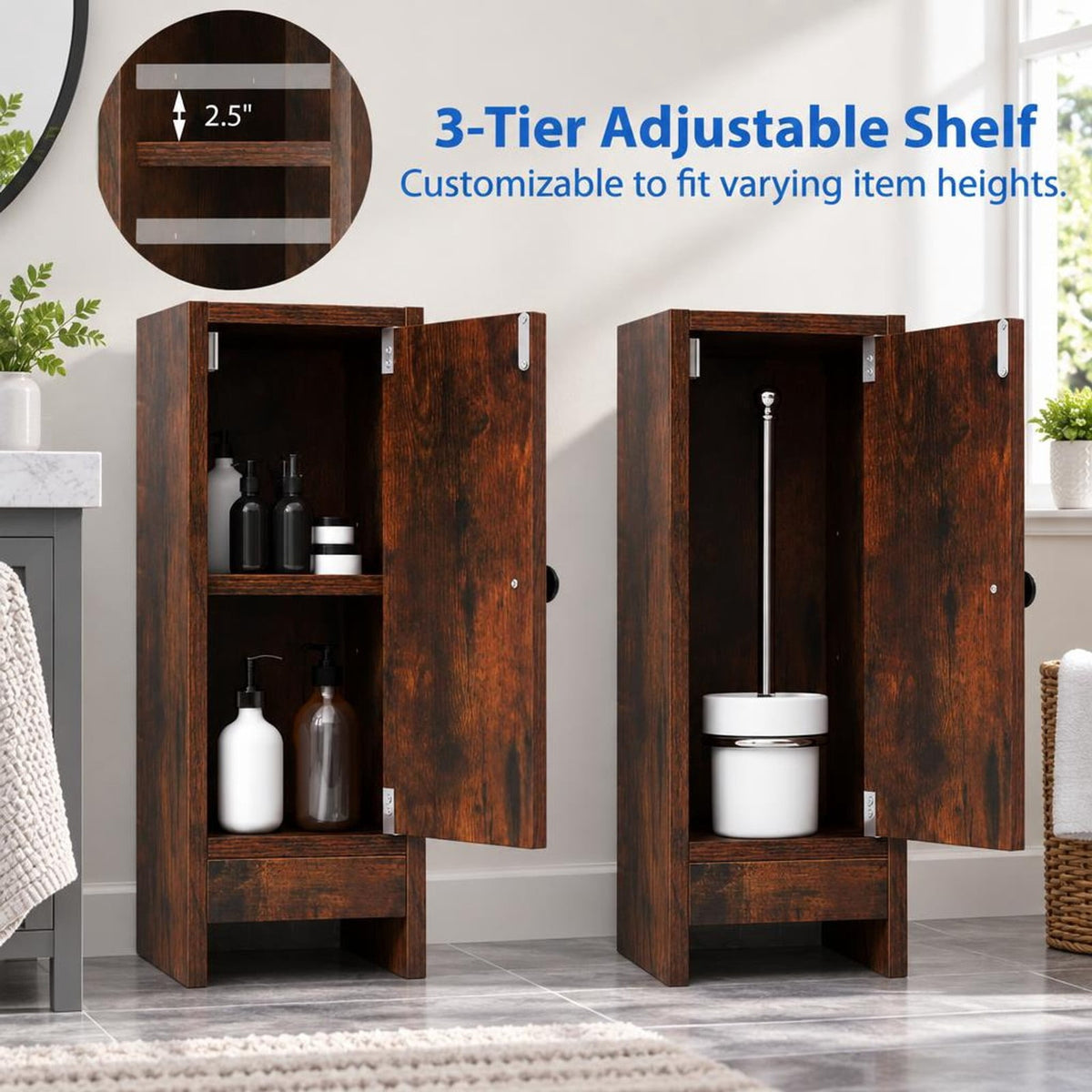 Airfind Bathroom Slim Cabinet Corner with Door and Adjustable Shelf, 44 lbs Capacity, Engineered Wood Frame, Brown