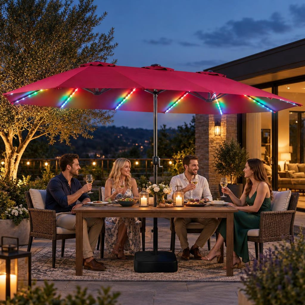 Airfind 15.5FT Extra-Large Patio Umbrella with Base 12 Reinforced Ribs, 180G Polyester Fabric Metal External Frame, Red