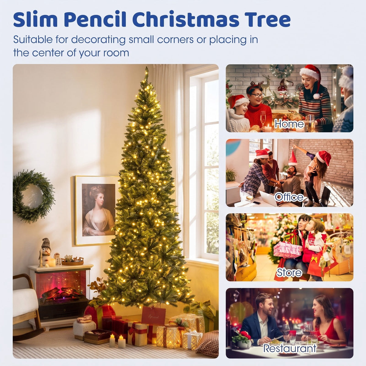 Airfind 9 FT Pre-Lit Artificial Christmas Tree with 1298 Snowy Branch Tips, PVC Metal Tree Height 270 cm Tree Width 88 cm Frame, Blue+Green