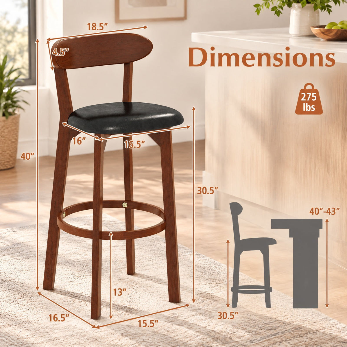 Airfind Set of 2 29 Inch Modern Armless Upholstered Cushioned Seat Island Dining Chairs for Kitchen, 275 lbs Capacity, 16.5 x 19 x 40 Footprint