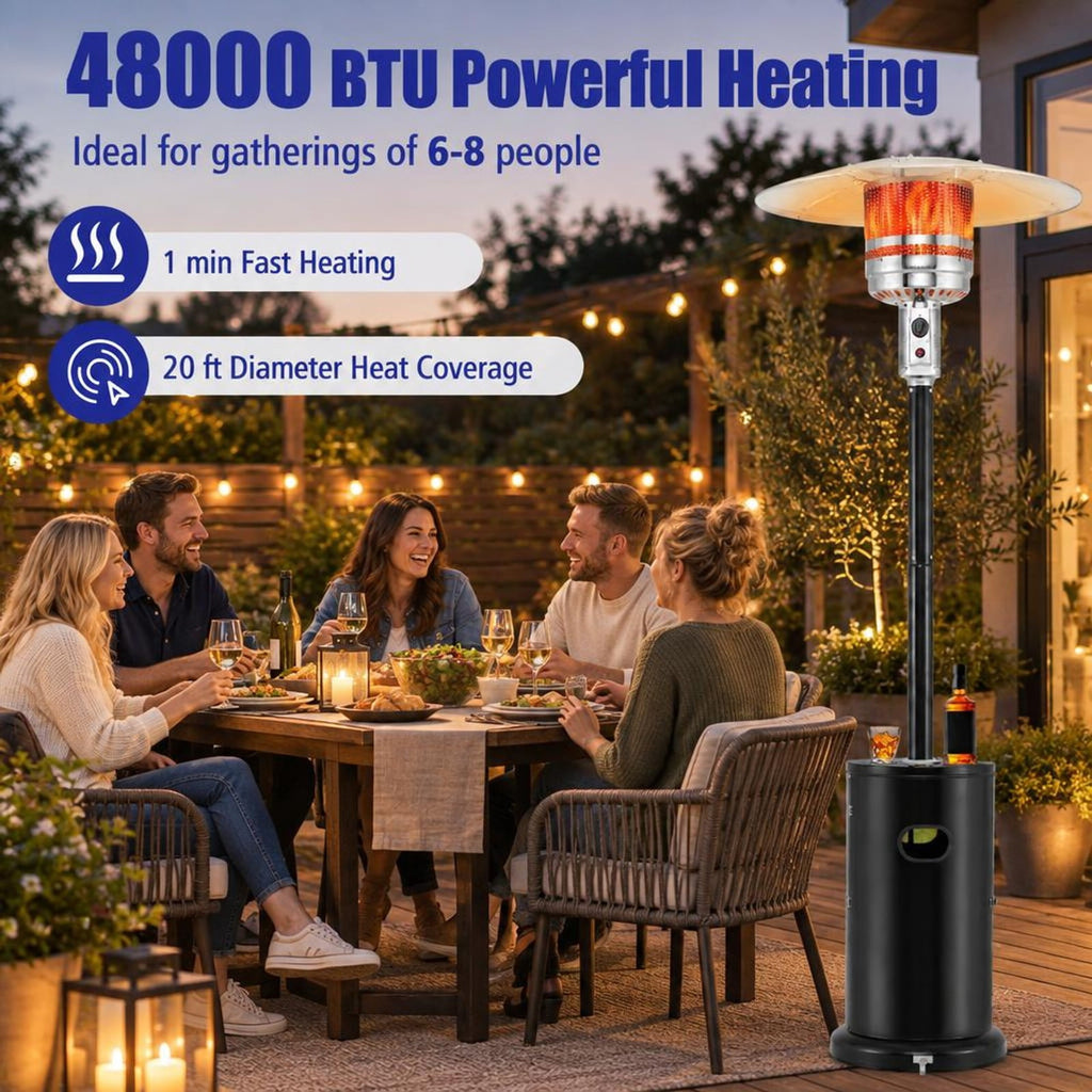 Airfind 50000 BTU Propane Patio Heater with Round Table Design, Aluminum 304 Stainless Steel Metal Frame, 32 x 87 Footprint, Black