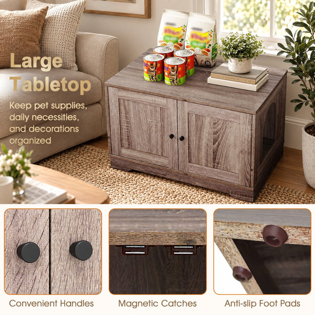 Airfind Cat Litter Box Enclosure Furniture Indoor Wooden Cat House End Side Table Nightstand, Engineered Board MDF Frame, Gray