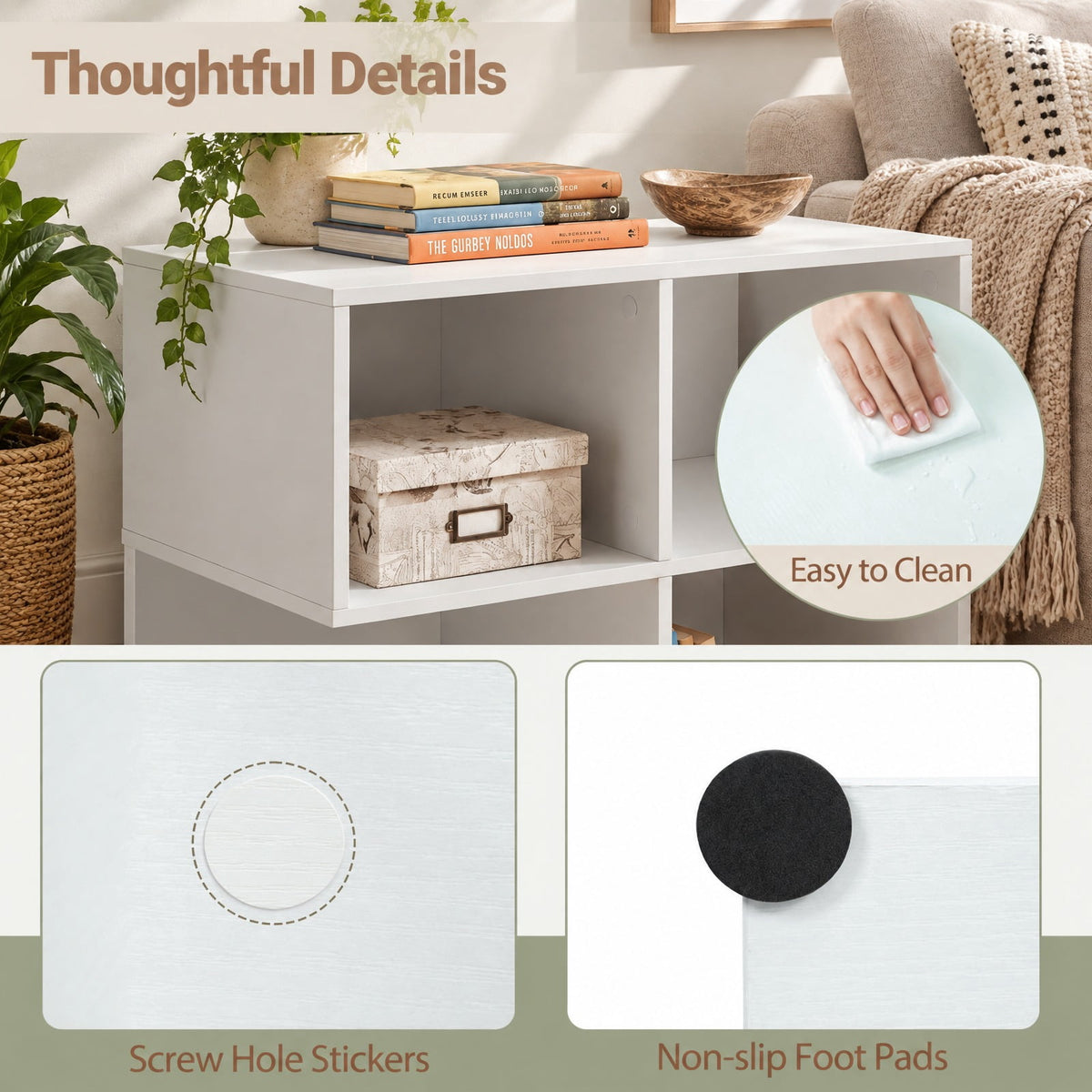 Airfind 3-Tier Modern S-shaped End Table with 4 Storage Cubes, 88 lbs Capacity, Engineered Wood Frame, 24 x 11.5 x 17 Footprint, White