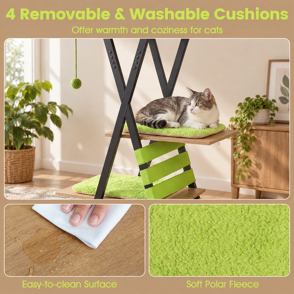Airfind 73 Inch Multi-level Cat Tree for Indoor Cats with Elevated Perch and Large Condo, 44 lbs Capacity, Engineered Wood Frame, Green