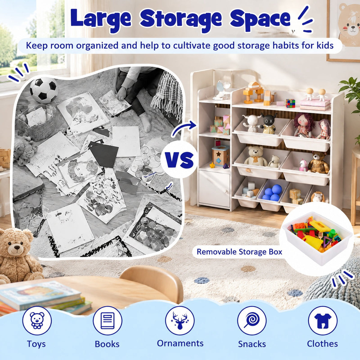 Airfind 4-Tier Kids Toy Storage Organizer Bookshelf and Toy Storage Rack with Door, 22 lbs Capacity, PP Metal MDF Frame, White