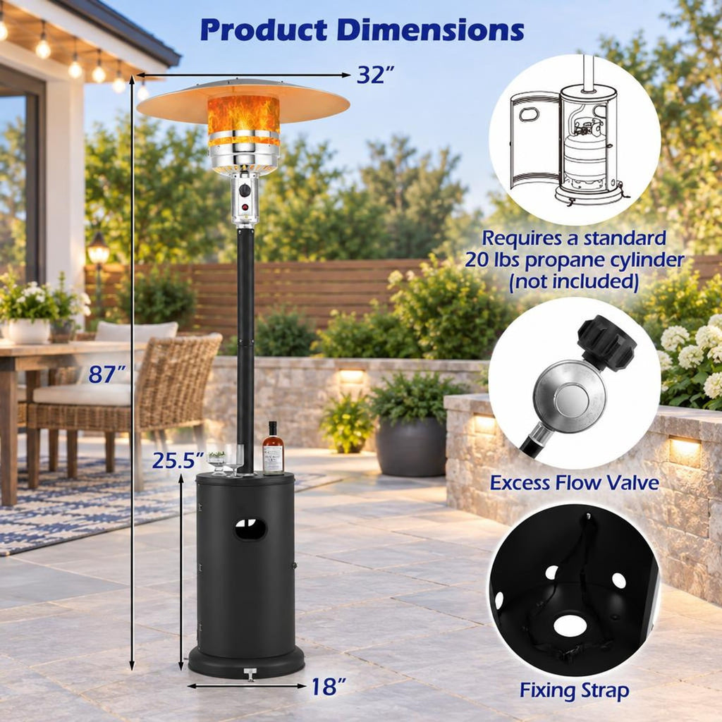 Airfind 50000 BTU Propane Patio Heater with Round Table Design, Aluminum 304 Stainless Steel Metal Frame, 32 x 87 Footprint, Black
