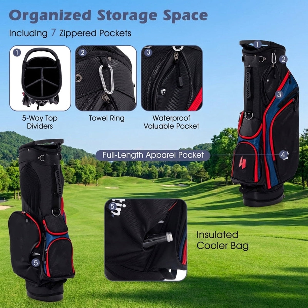 Airfind Junior Complete Golf Club Set for Ages 8-10 with 5 Pieces and Fiberglass Shafts Plus TPR Grip Handles and a Stand Bag as a Full Golf Club Set, Blue