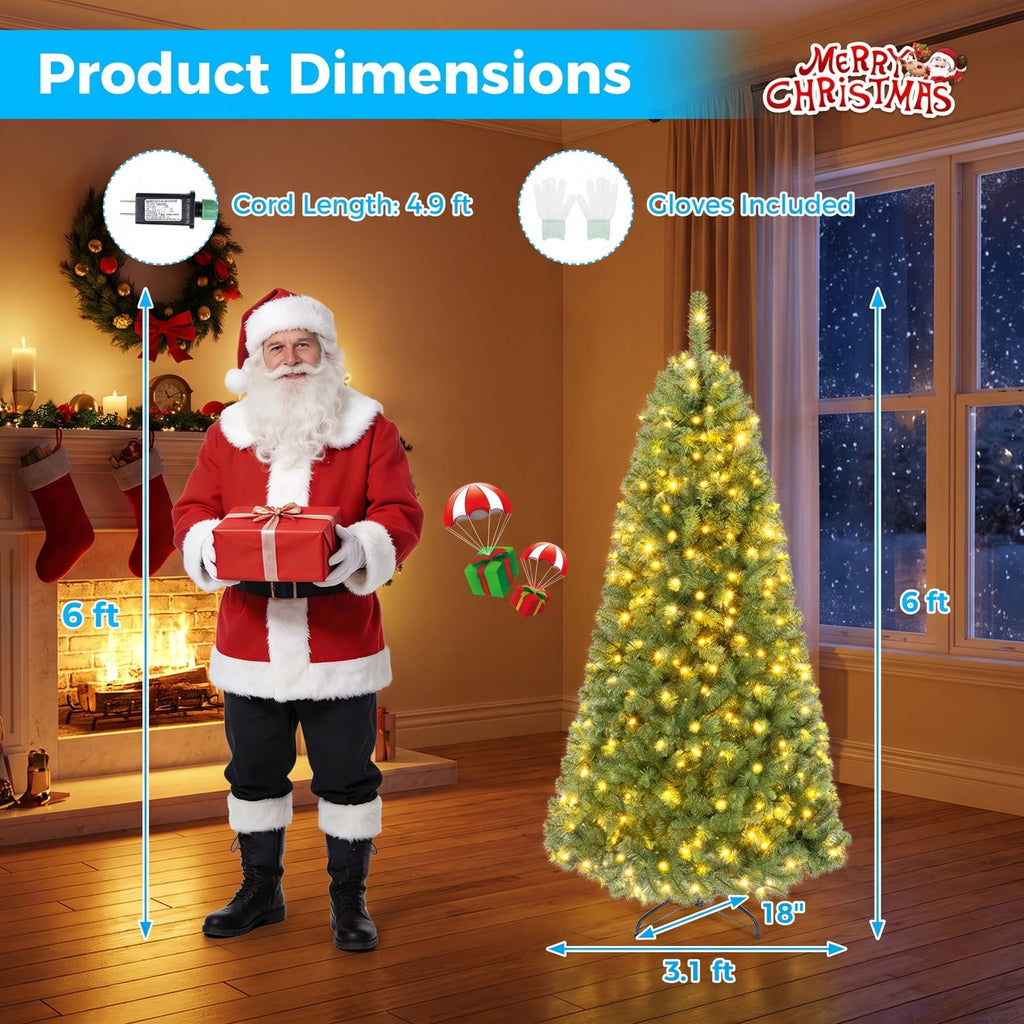 Airfind Pre-Lit Green Artificial Christmas Tree with Full Branch Tips-6 Feet, PVC Metal Frame, Green
