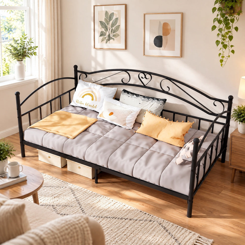 Airfind Twin Size Metal Daybed Frame with Headboard for Bedroom, 485 lbs Capacity, Metal Frame, 78 x 41.5 x 34.5 Footprint, Black
