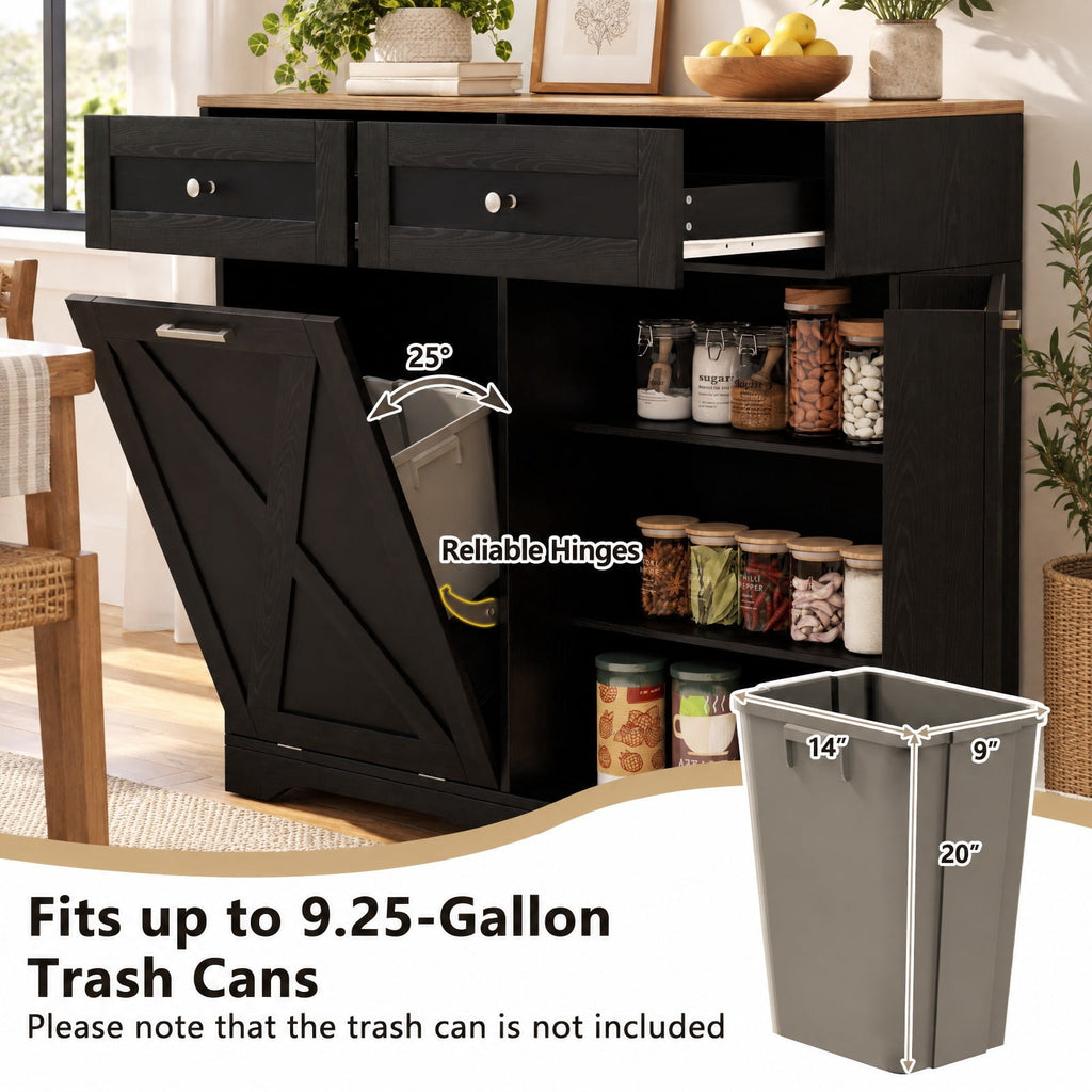 Airfind Tilt Out Trash Can Cabinet with Outlets and Adjustable Shelf, 100 Lbs Capacity, MDF Engineered Wood for Convenient Everyday Use, Black