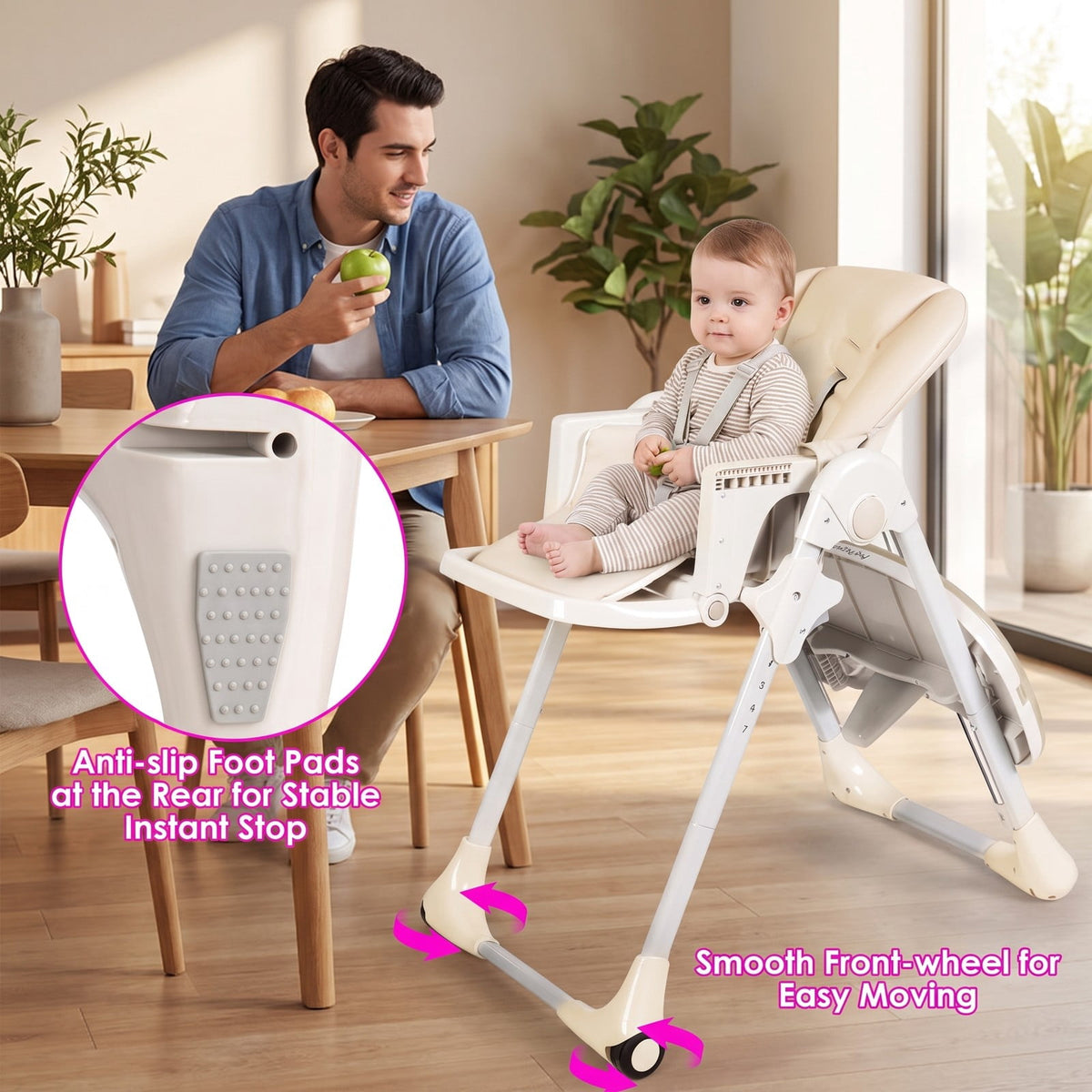 Airfind 3-in-1 Convertible Baby High Chair for Baby and Toddler, 33 lbs Capacity, Metal PP PU