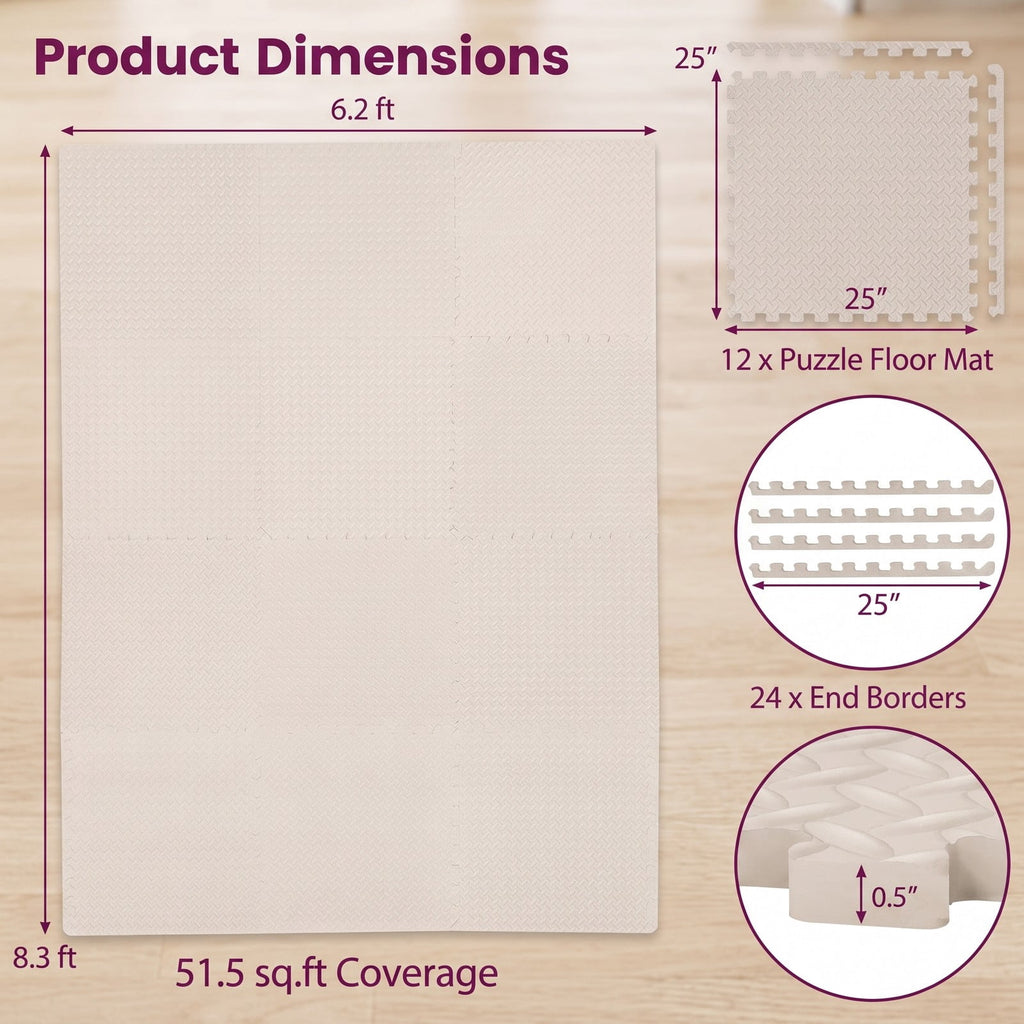 Airfind 12 Tiles Puzzle Exercise Floor Mat with Interlocking EVA Foam and Non-Slip Texture for Home Gym Equipment Protection, Beige