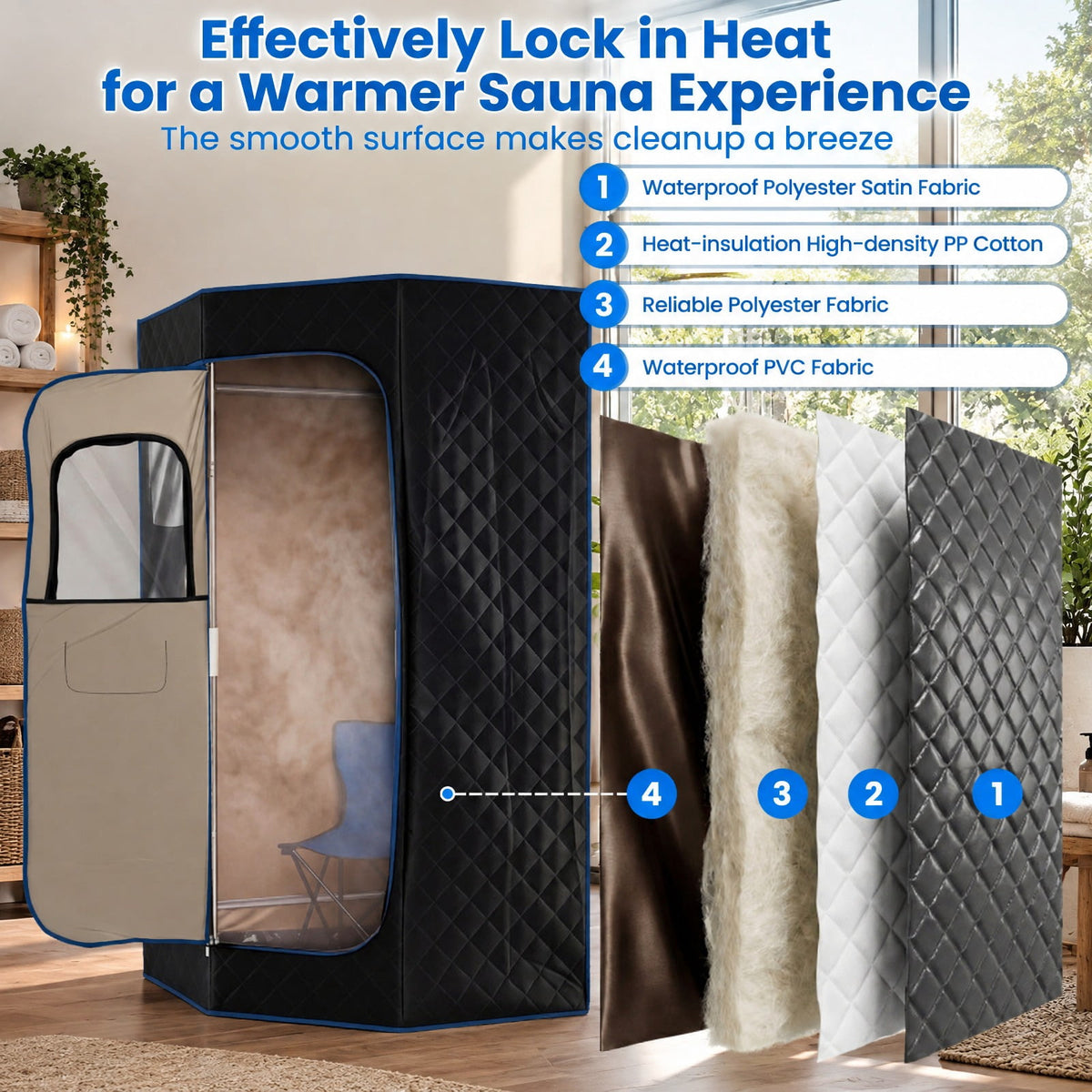 AIRFIND Portable Steam Sauna with 3 L Steamer, 9 Heat Levels, 15-99 Minute Timer, Remote Control, Folding Chair and Floor Mat, Black