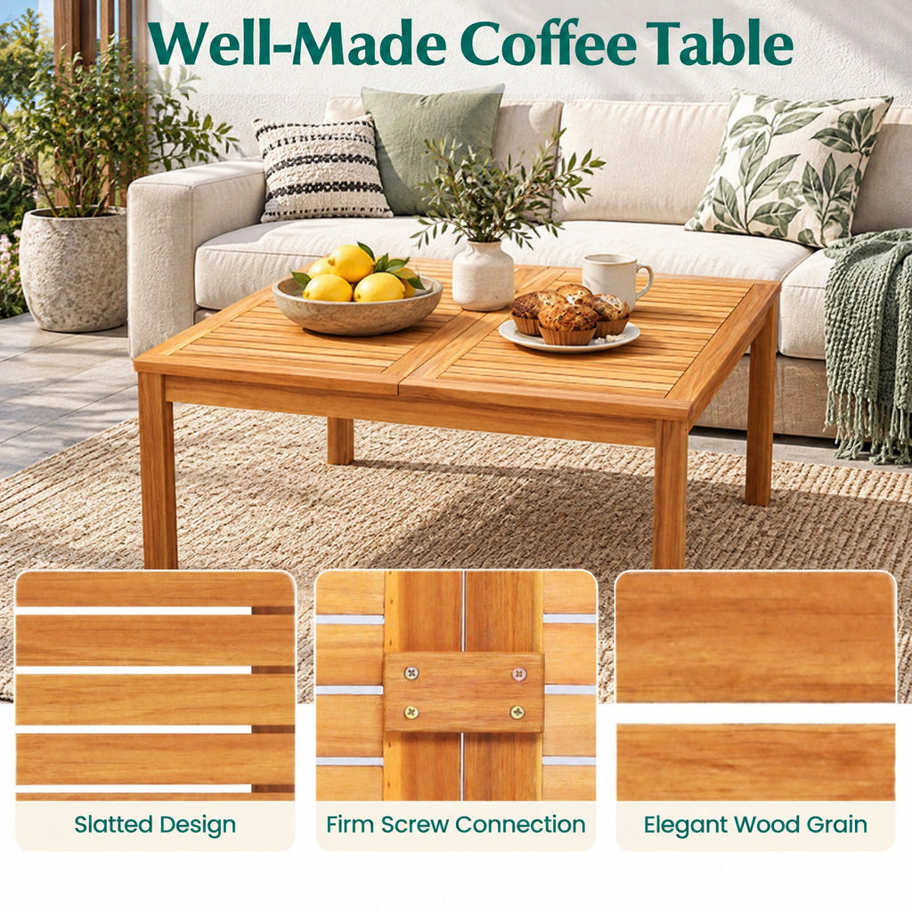 Airfind 35.5 Inches Patio Solid Acacia Wood Coffee Table Side Table, 180 lbs Capacity, Acacia Wood Frame, 35.5 x 35.5 x 18 Footprint, Wood