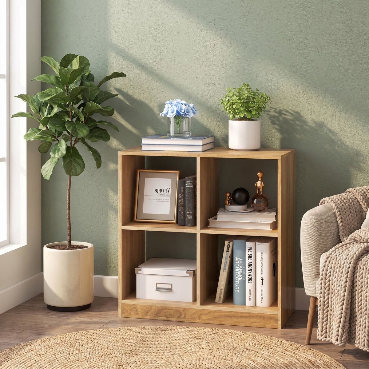 Airfind 4-Cube Youth Bookcase with Open Shelves, 60 Lbs Capacity, Engineered Wood, 29 Inch X 13 Inch X 29 Inch for Convenient Everyday Use, Natural