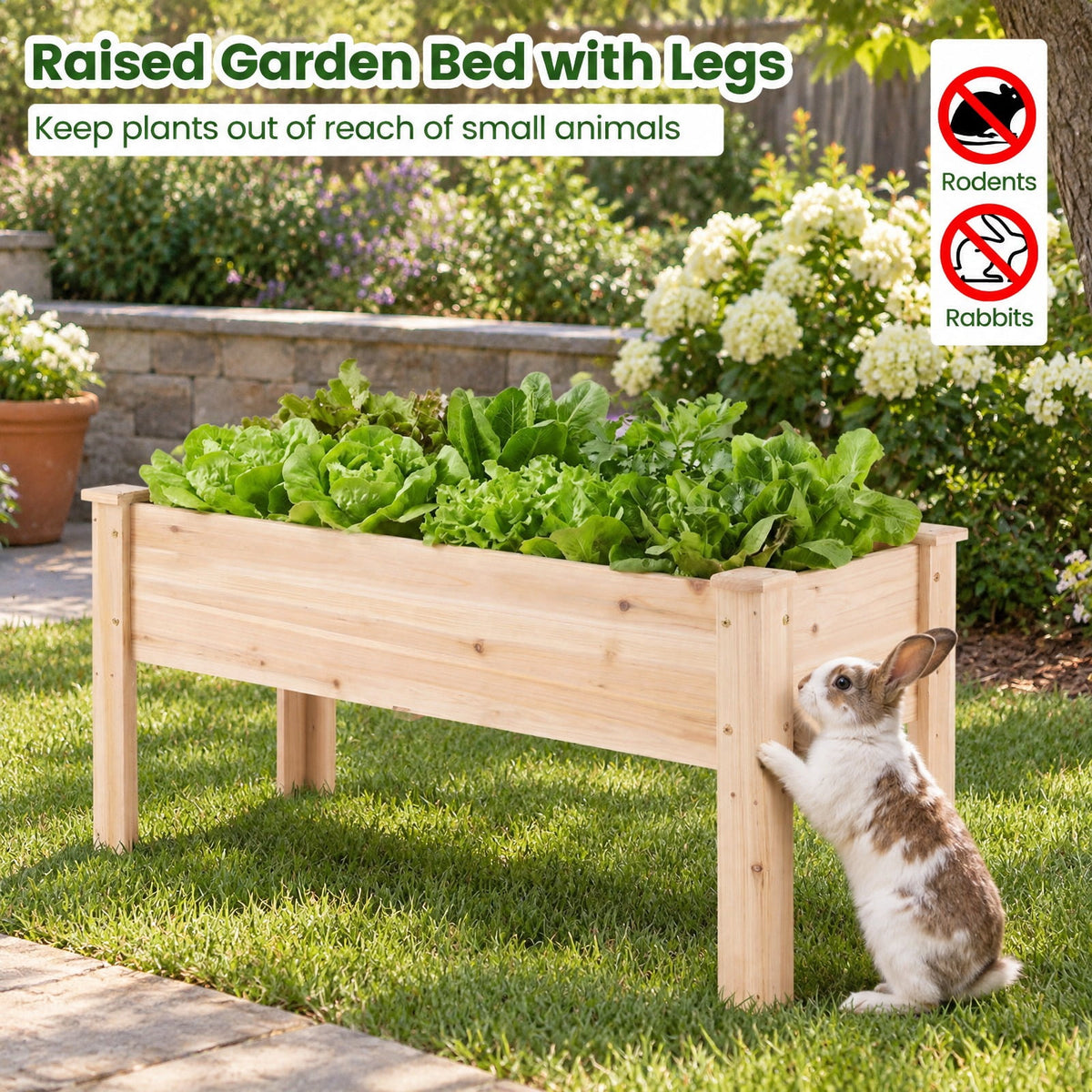 Airfind Wooden Raised Garden Bed with Legs 175 LBS Heavy-Duty Elevated Planter Box with Drainage Holes, 175 lbs Capacity, Fir Wood Frame, Natural
