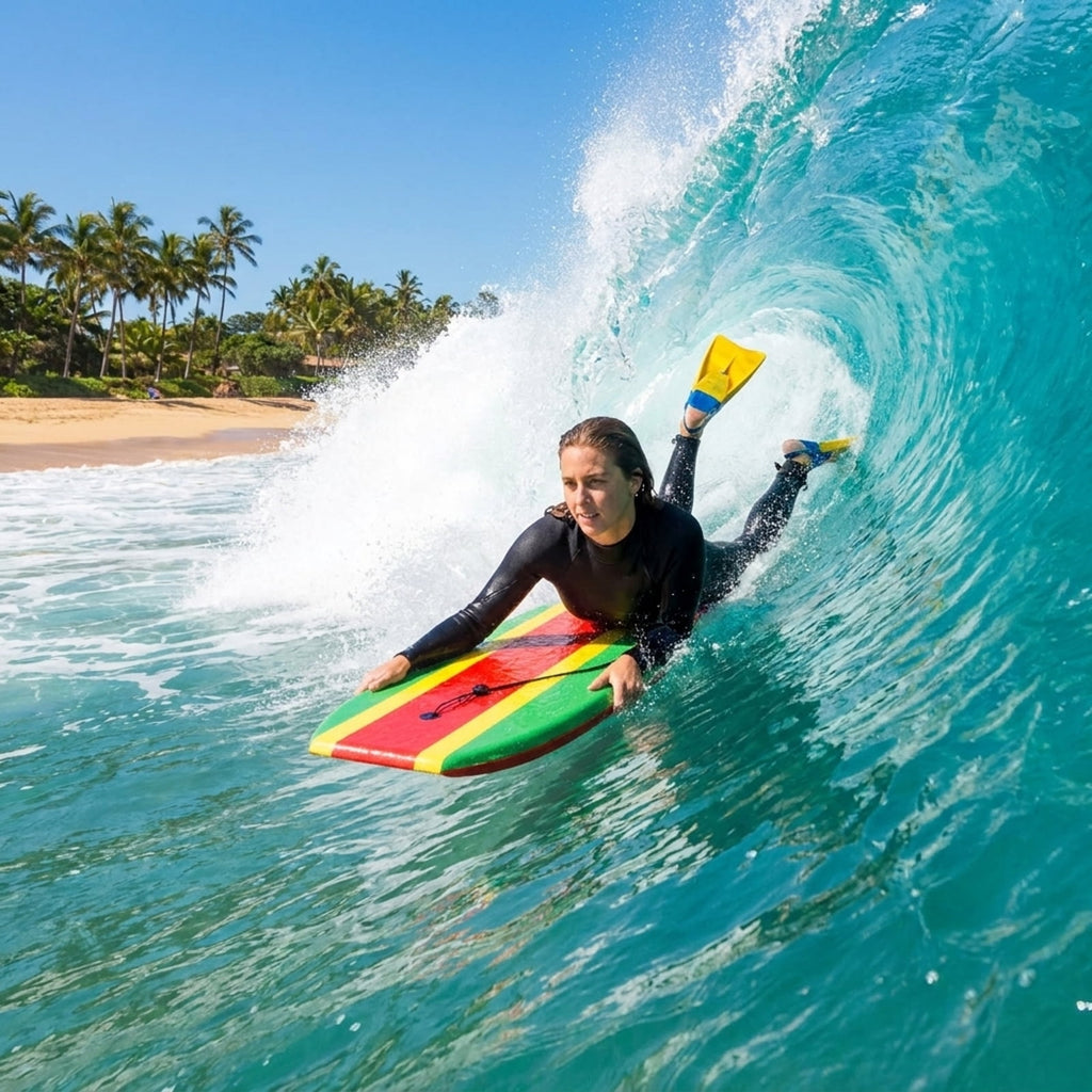 Airfind 33 Boogie Board with Wave Camo Graphic Deck ¡ª EPS Core, XPE Top, HDPE Slick Bottom, Crescent Tail, Coiled Wrist Leash