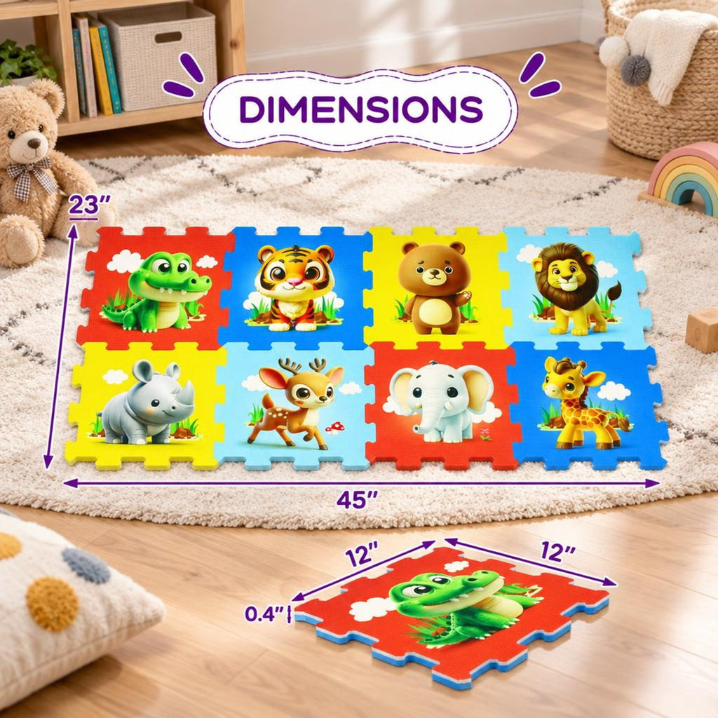Airfind EVA Foam Baby Play Mat with 8 Interlocking Animal Shapes, Non-Slip Stackable Activity Floor Tiles for 10 Months and Up, Colorful