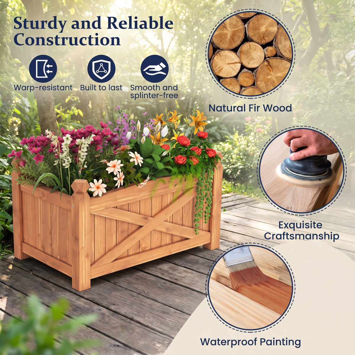 Airfind Wooden Raised Garden Bed Drainage Holes for Patio Garden, 132 lbs Capacity, Fir Wood L Frame, 36 x 16 x 15 Interior Footprint, Coffee