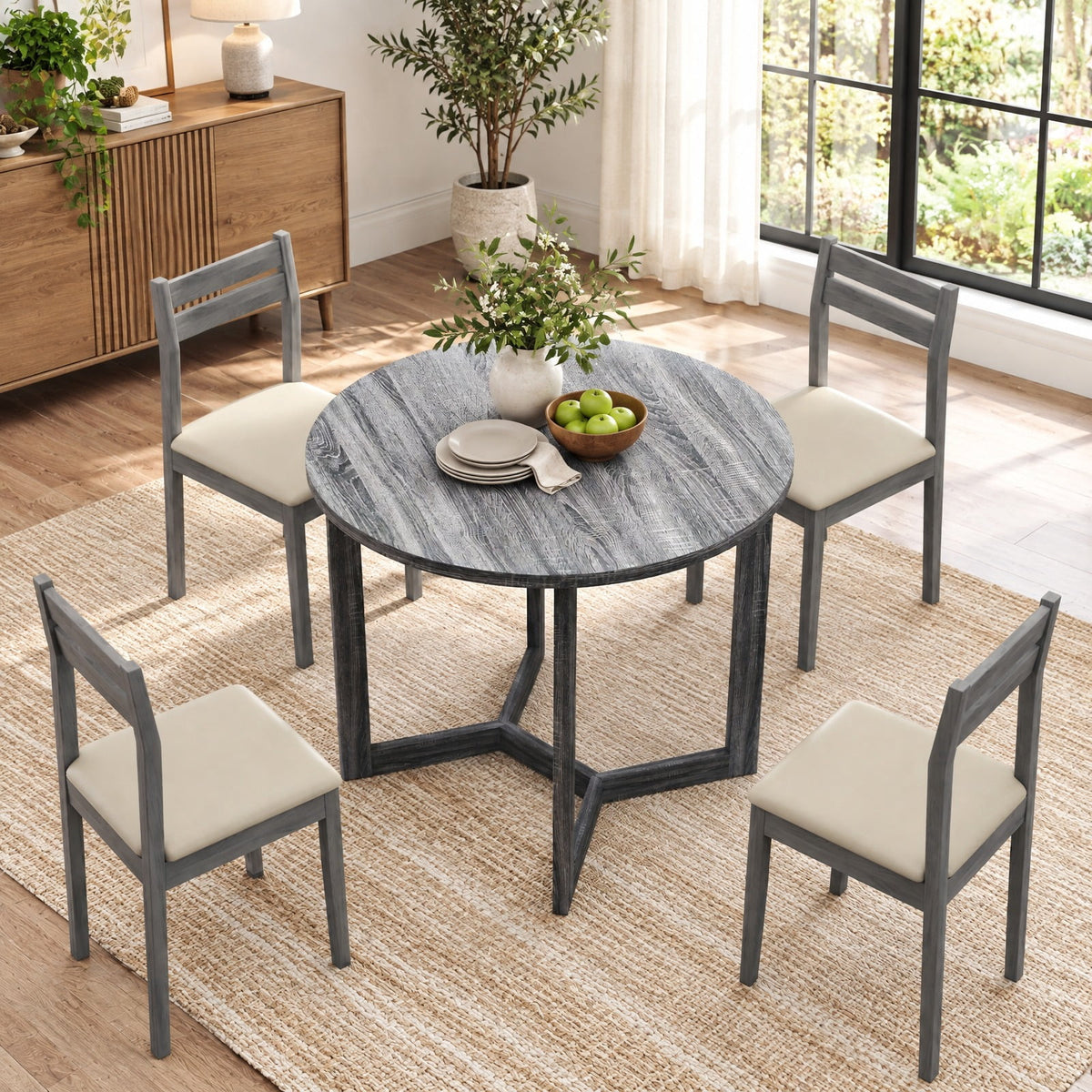 Airfind 36 Inch Round Wood Dining Table for 2-4 People with Wing-shaped Pedestal Base, 220 Lbs Capacity, Rubber Wood Mdf, 36 Inch X 30 Inch, Black