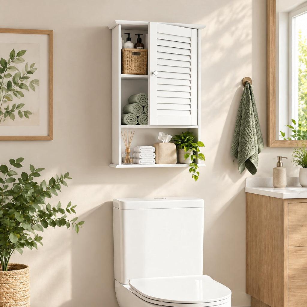 Airfind 27.5 Inch H Wall Hanging Bathroom Storage Cabinet, 46 lbs Capacity, Engineered Wood Frame, 16.5 Inch x 6.5 Inch x 27.5 Inch Footprint, White