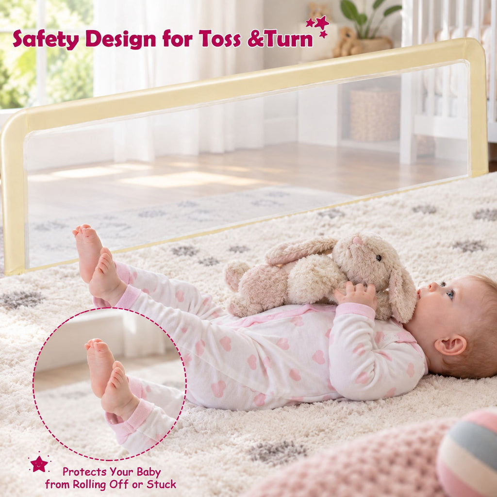Airfind 59 Inch Folding Breathable Child Bed Rail Guard with Safety Strap, Metal Oxford Cloth Mesh with Metal Oxford Cloth Mesh Fabric, Unspecified
