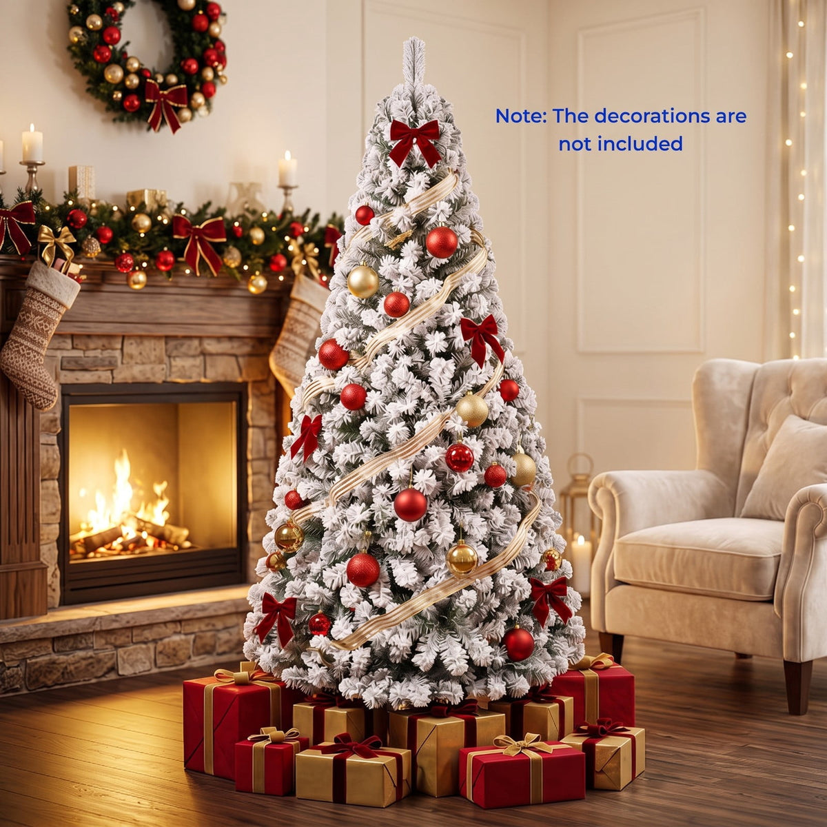 Airfind Artificial Snow-Flocked Christmas Tree with Branch Tips, PVC Metal Frame, 3 x 6 ft Tree Height 6 ft Tree Width 3 ft Footprint, Green