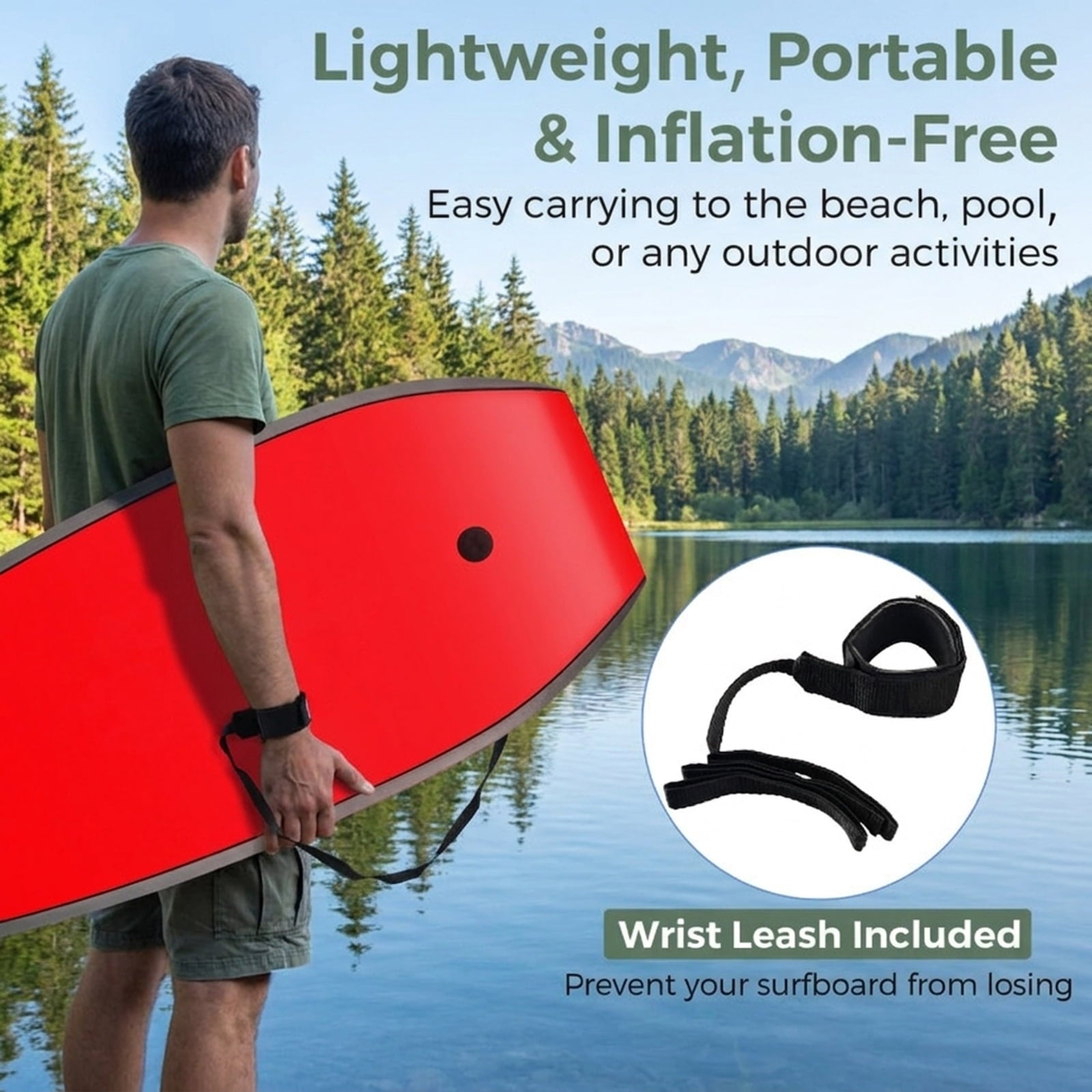 Airfind 37 Boogie Board with Wave Camo Graphic Deck ¡ª EPS Core, XPE Top, HDPE Slick Bottom, Crescent Tail, Coiled Wrist Leash