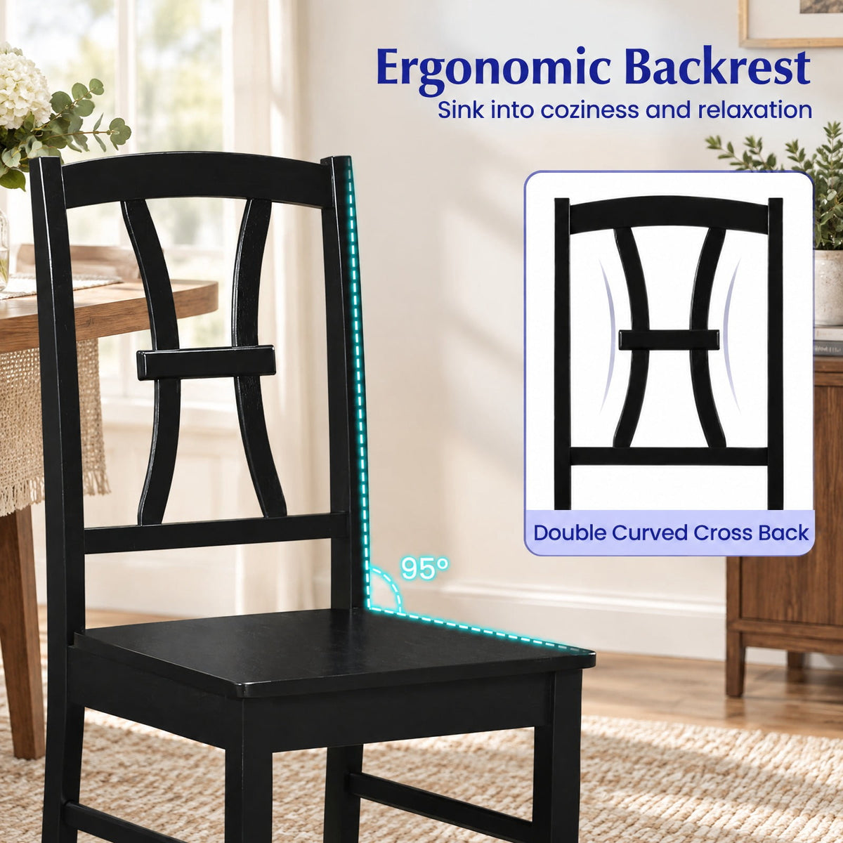 Airfind 400 Lbs Capacity Dining Chair Set of 4 with Cross Backrest and Rubber Wood, 400 Lbs Capacity, Rubber Wood Engineered Wood, Black