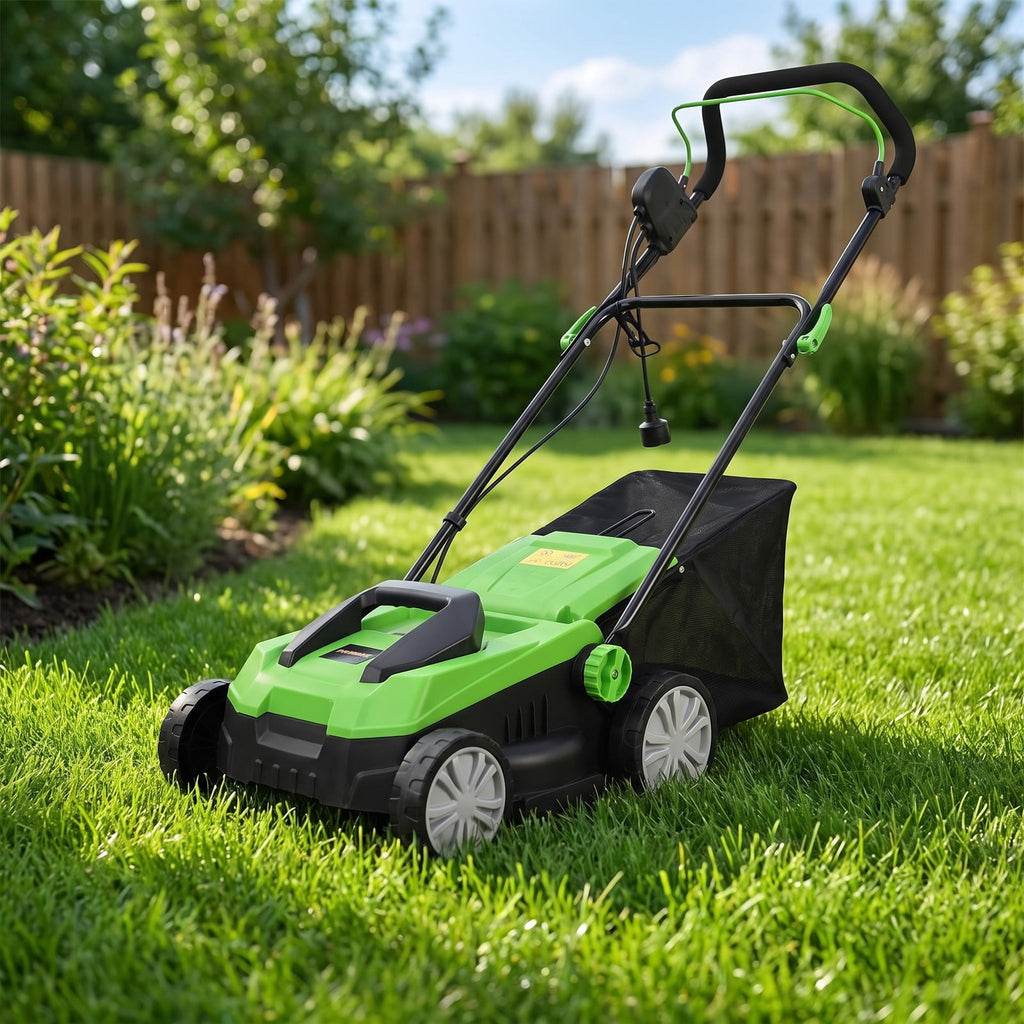 Airfind 15 Inch 13 Amp Electric Scarifier with Collection Bag and Removable Blades, PP steel Frame, Green