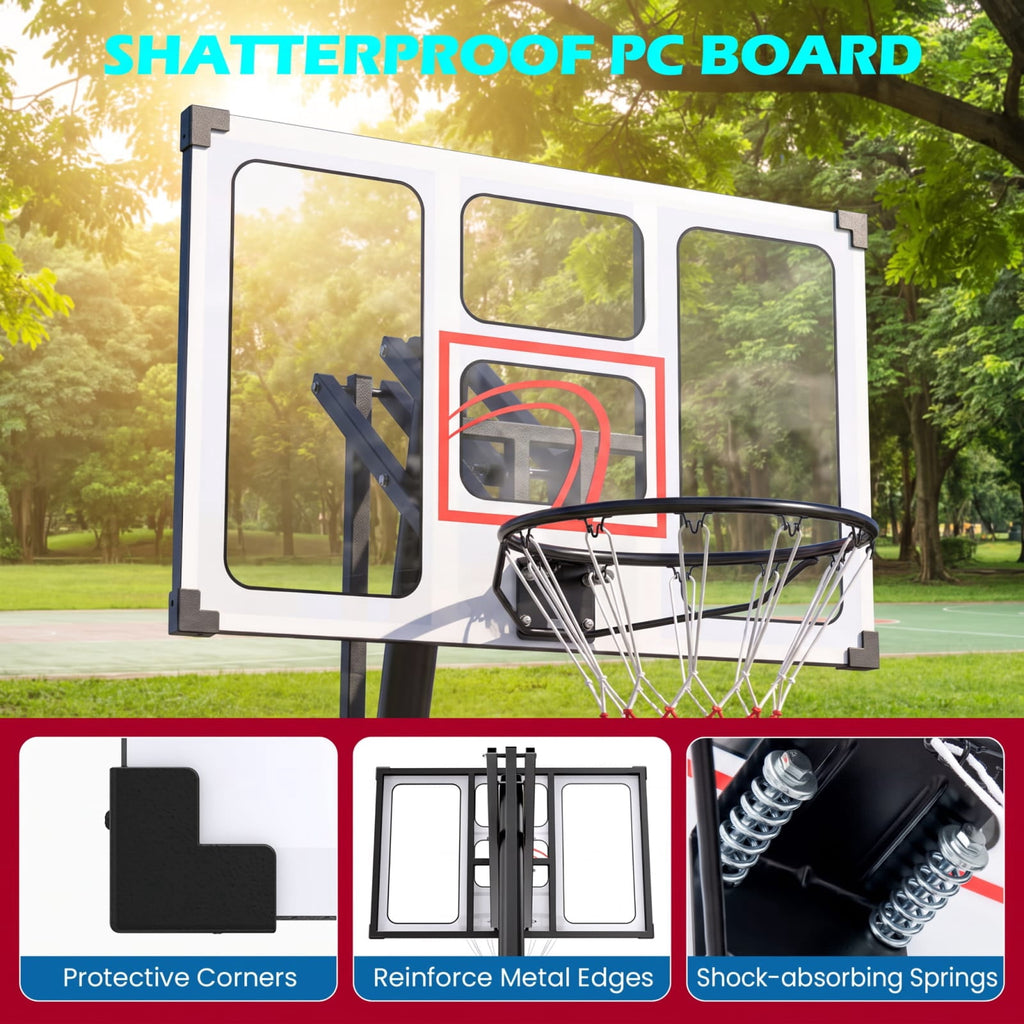 Airfind Portable Basketball Hoop with 4.9 to 10 Foot Adjustable Height Shatterproof PC Backboard Rebounder and Ball Storage for Backyard, Black
