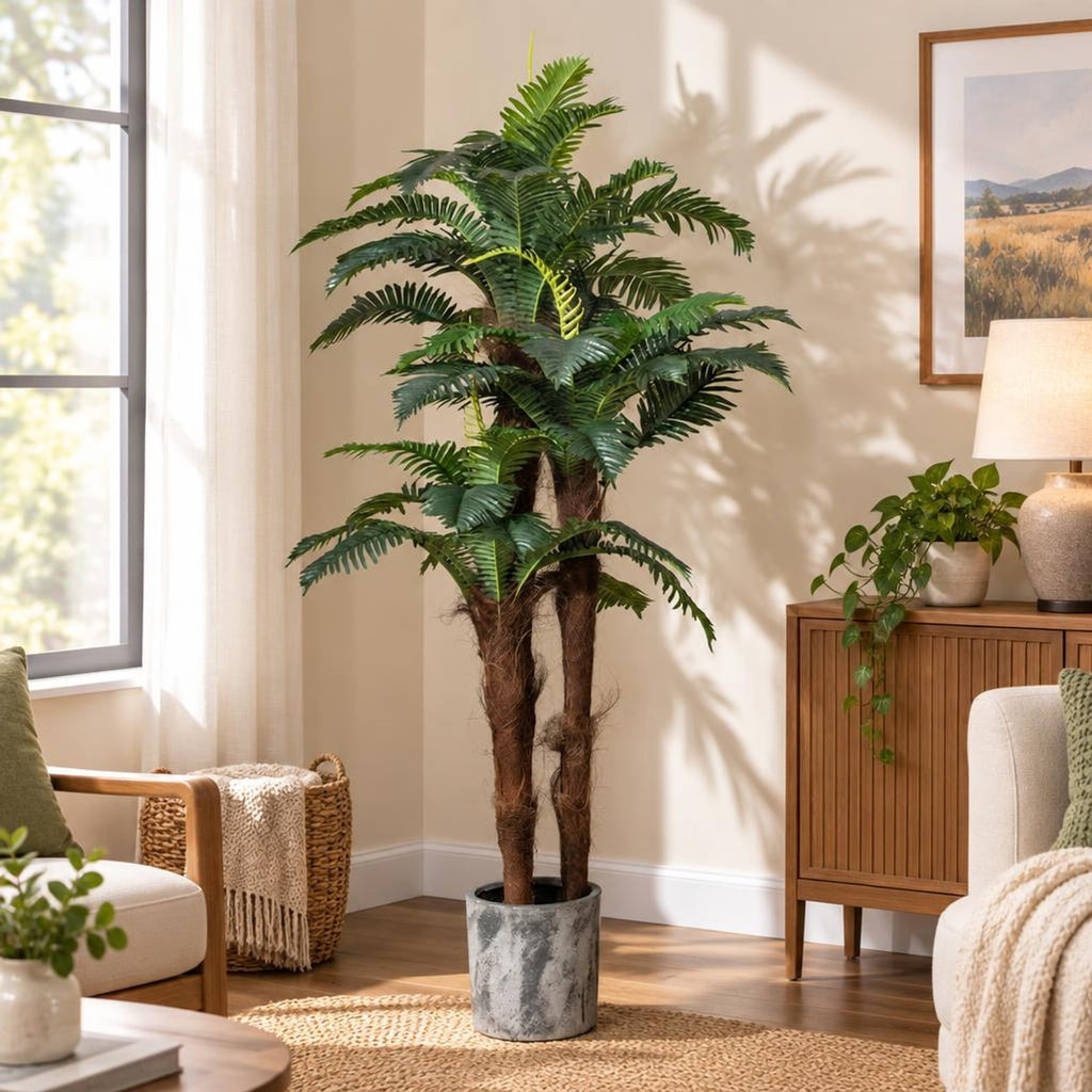 Airfind 2 Pack Artificial Palm Tree 6.3 ft Tall with Adjustable Leaves, PEVA Frame, Green + Black, Gets rid of watering or trimming