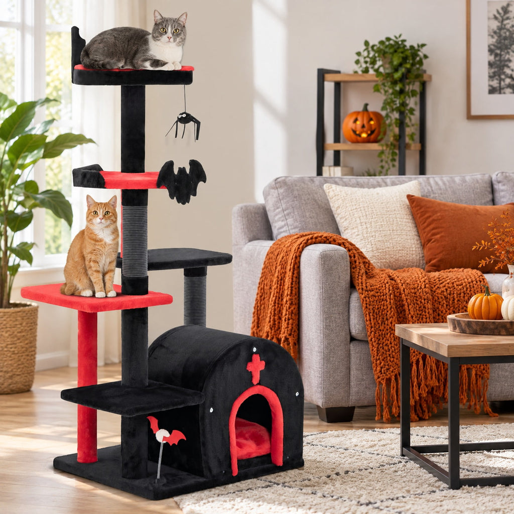 Airfind Gothic Cat Tree 53 Inch Tall Cat Tower with Cat Bed and Arch-Shaped Condo, 22 lbs Capacity, 23 x 19 x 53 Footprint, Black