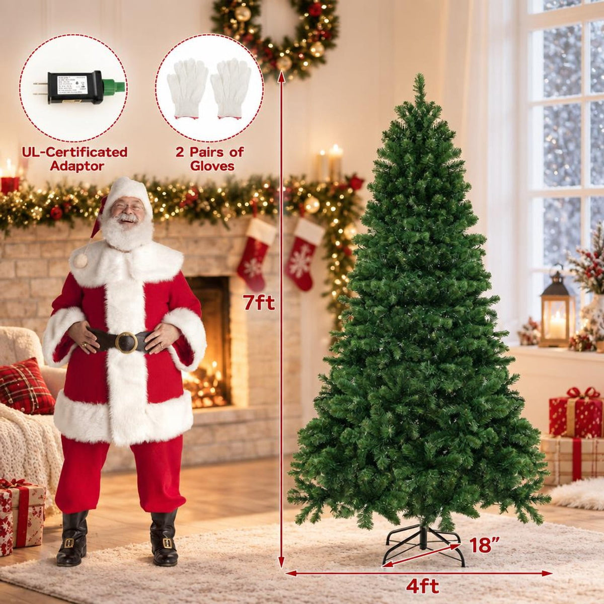 Airfind 6/7/8 Feet Hinged Christmas Tree with PVC Branch Tips Warm White LED Lights-7 ft, PVC Metal Frame, White