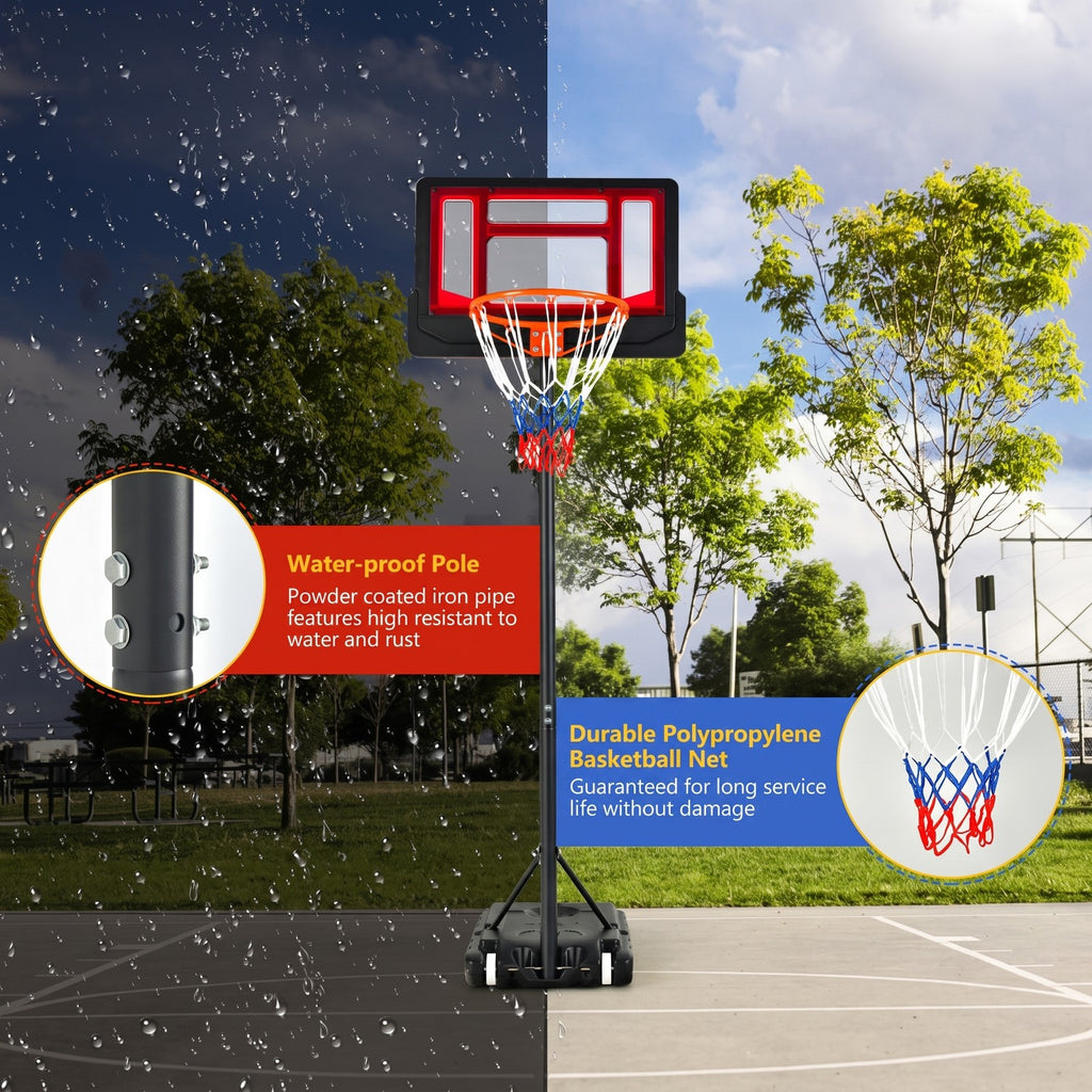 Airfind Portable Basketball Hoop System, 4.3-8.2 FT Adjustable Height Basketball Goal with Wheels, Shatterproof Backboard and Fillable Base for Kids Youth Adults, Red