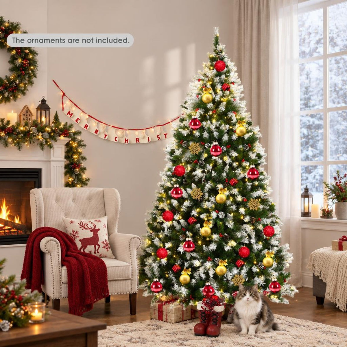 Airfind Pre-Lit Hinged Lifelike Lush Artificial Christmas Tree with PVC Tips-7.5 Feet, PVC metal Frame, 6ft x 3.6ft/7.5ft x 4.2ft/9ft x 4.7ft Footprint