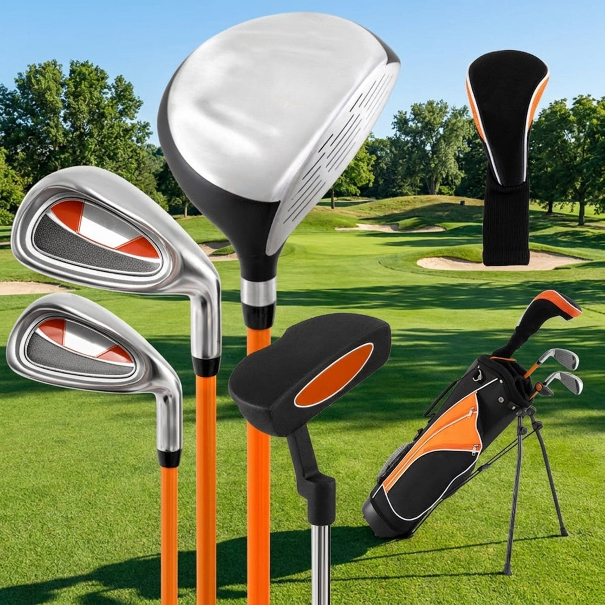Airfind 5-Piece Junior Golf Club Set for Kids Age 11 to 13 with Stand Bag and Headcover, Orange