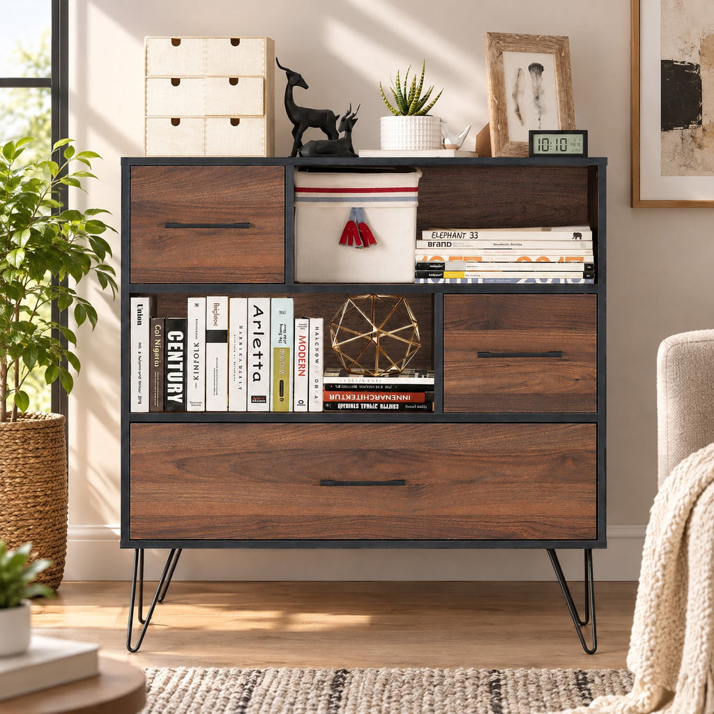 Airfind 3-Tier Wood Storage Cabinet with Drawers and 4 Metal Legs, 11 lbs Capacity, Engineered wood Metal Frame, Wood