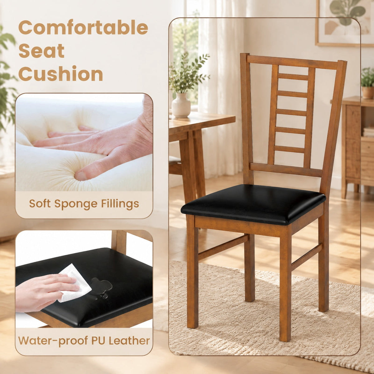 Airfind PU Leather Upholstered Wood Dining Chairs Set of 2, 330 lbs Capacity, Rubber Wood PU Leather Sponge MDF Frame, 17 x 19 x 35 Footprint