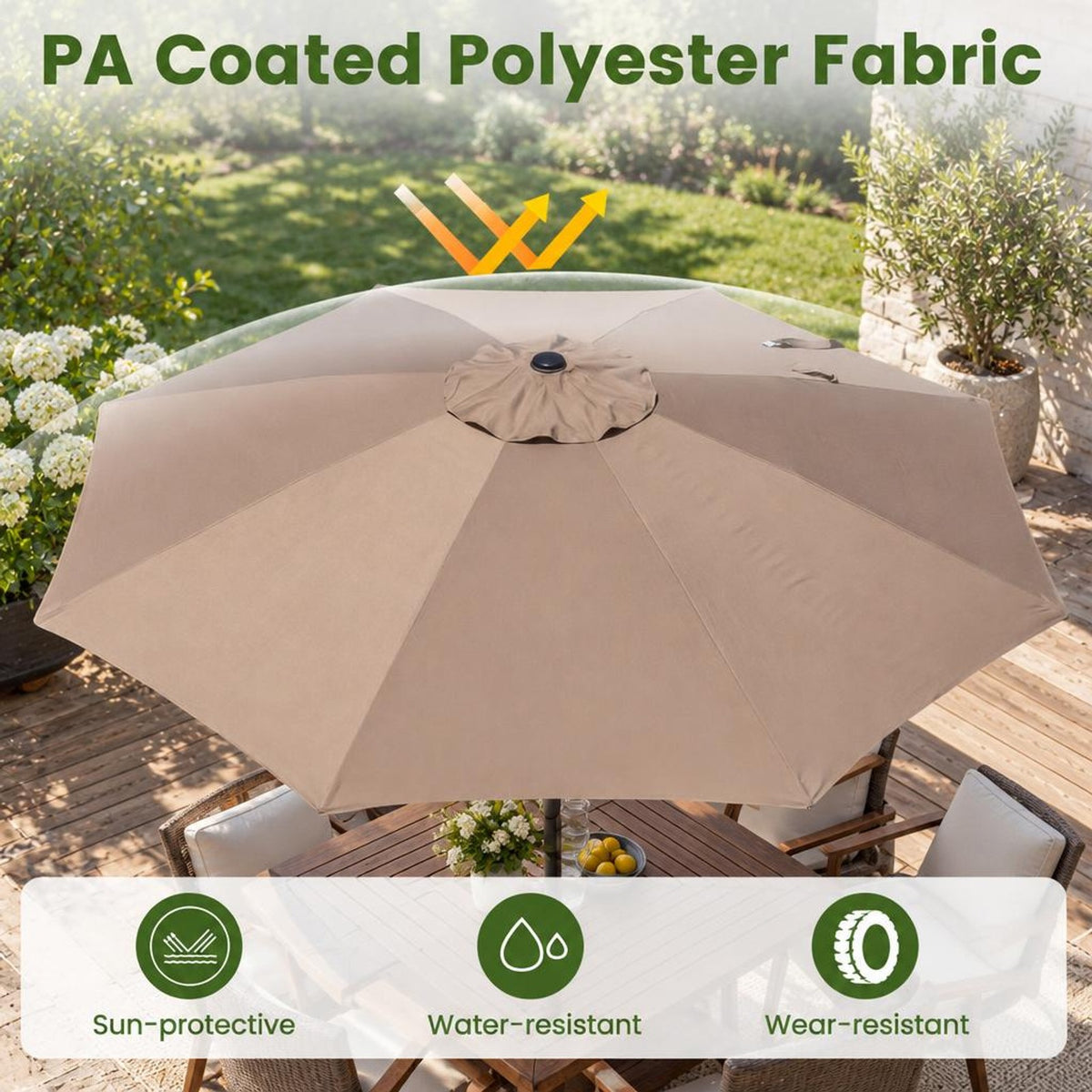 Airfind 10 FT Scalloped Patio Umbrella with Push Button Tilt and 8 Fiberglass Ribs, Fiberglass Polyester Fabric Metal ABS Frame, Brown