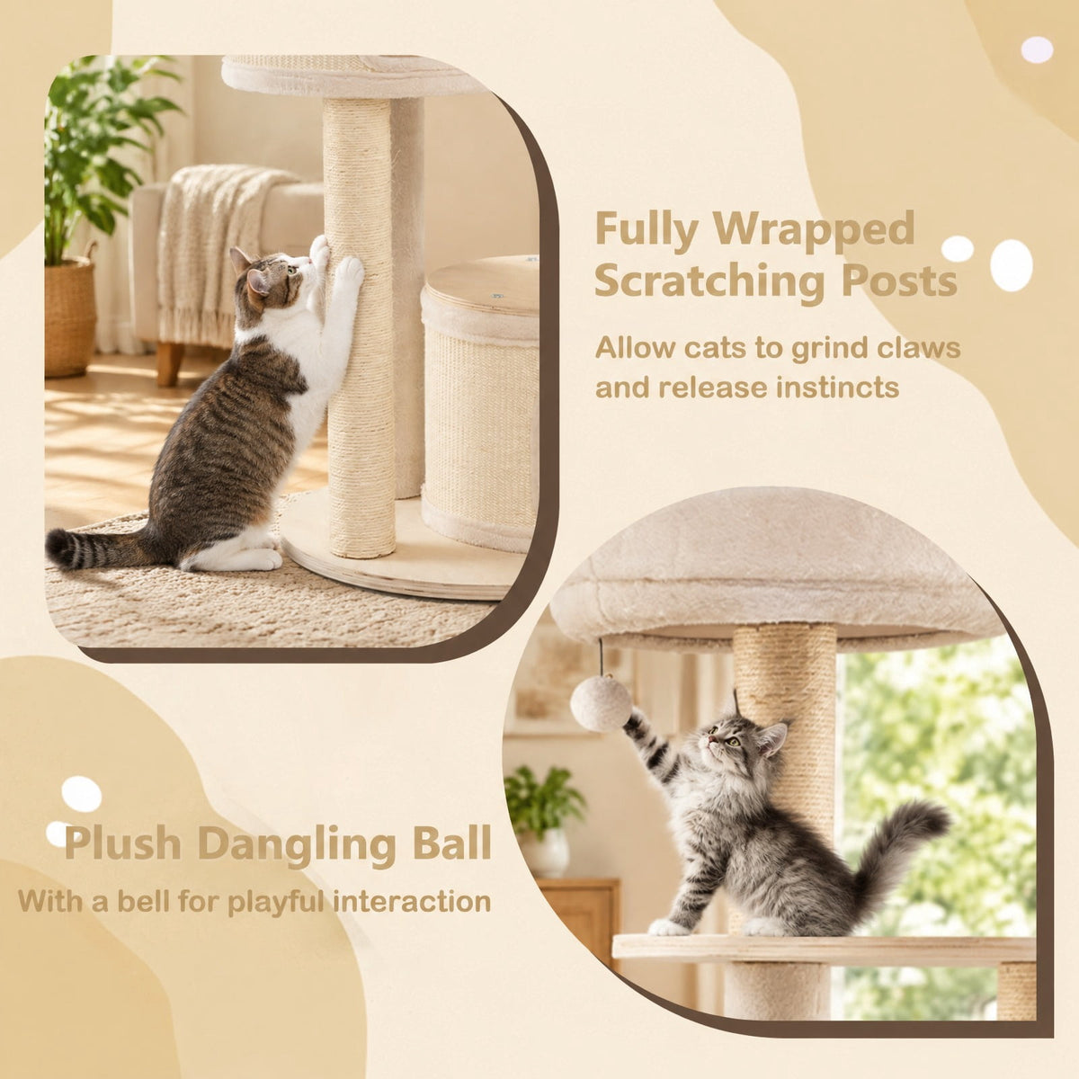 Airfind Wooden Kitten Tower with Sisal Scratching Posts and 2 Condos, 33 lbs Capacity, Plywood Sisal Plush Sponge Bamboo Engineered Board MDF Frame