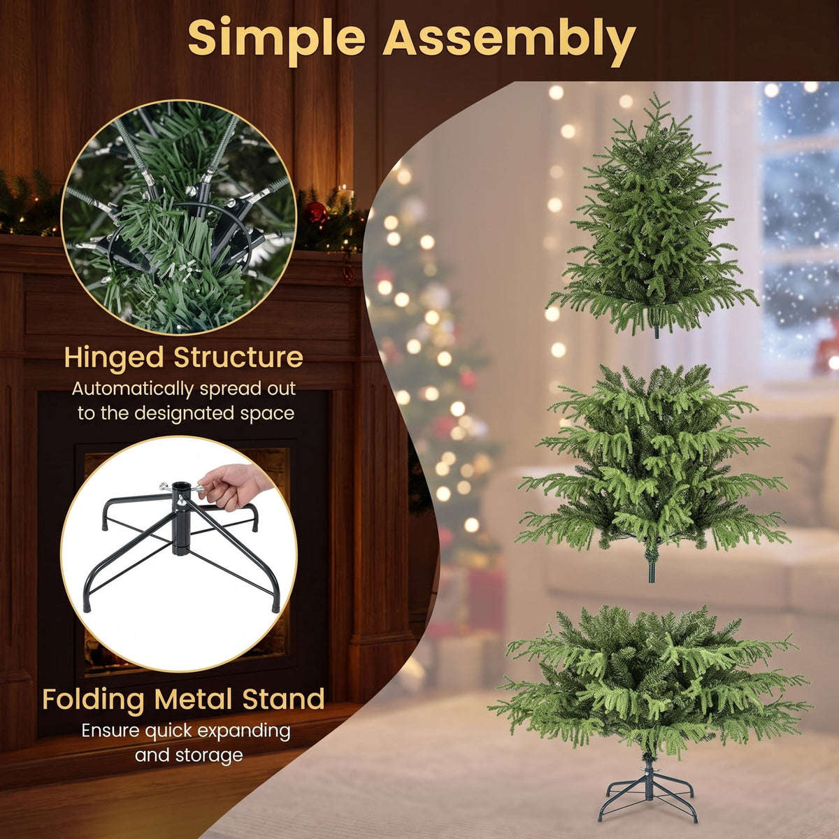 Airfind Artificial Christmas Tree with LED Lights and PVC Mixed Branch Tips-6, TPE PVC Metal Tree Height 6/7/8 ft Tree Width 3.9/4.3/4.7 ft Frame