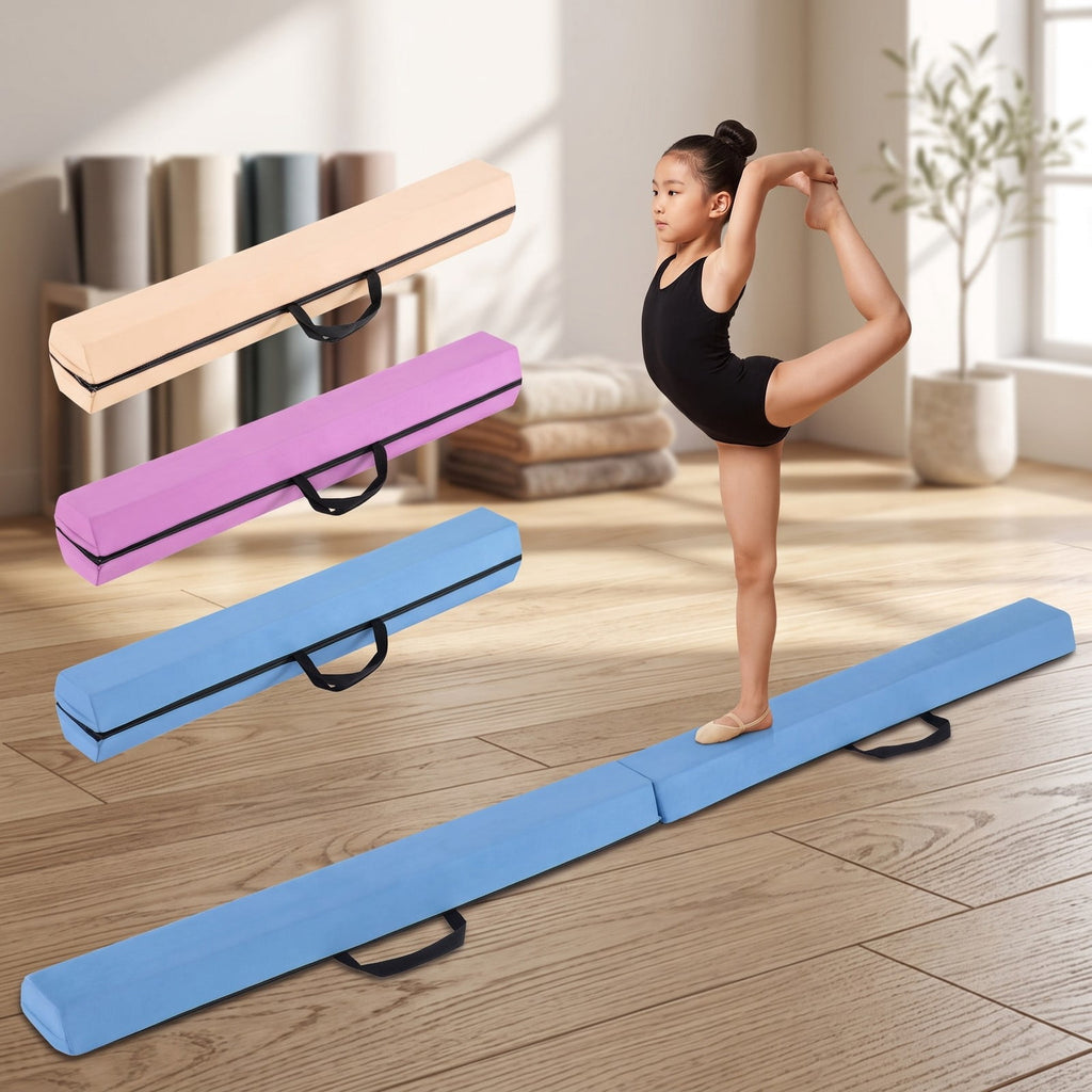 Airfind 7 FT Folding Balance Beam with Removable Suede Cover and Non-slip Bottom for Kids Home Gymnastics Practice, Blue