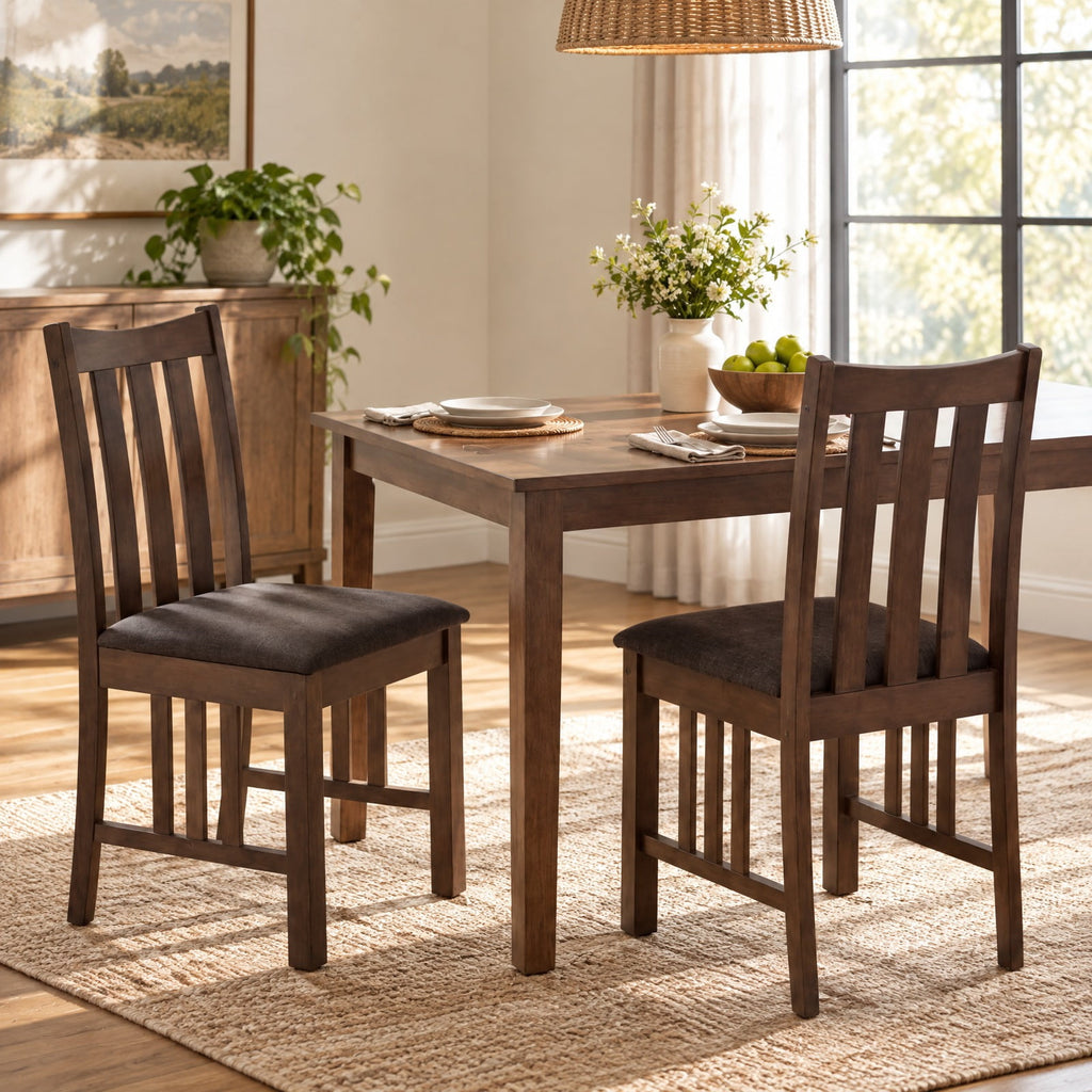 Airfind Dining Chairs, Rubber Wood, Side Chairs Set of 4 with Slat Back, 330 lbs Capacity, Rubber Wood Linen Fabric Sponge Frame, Brown