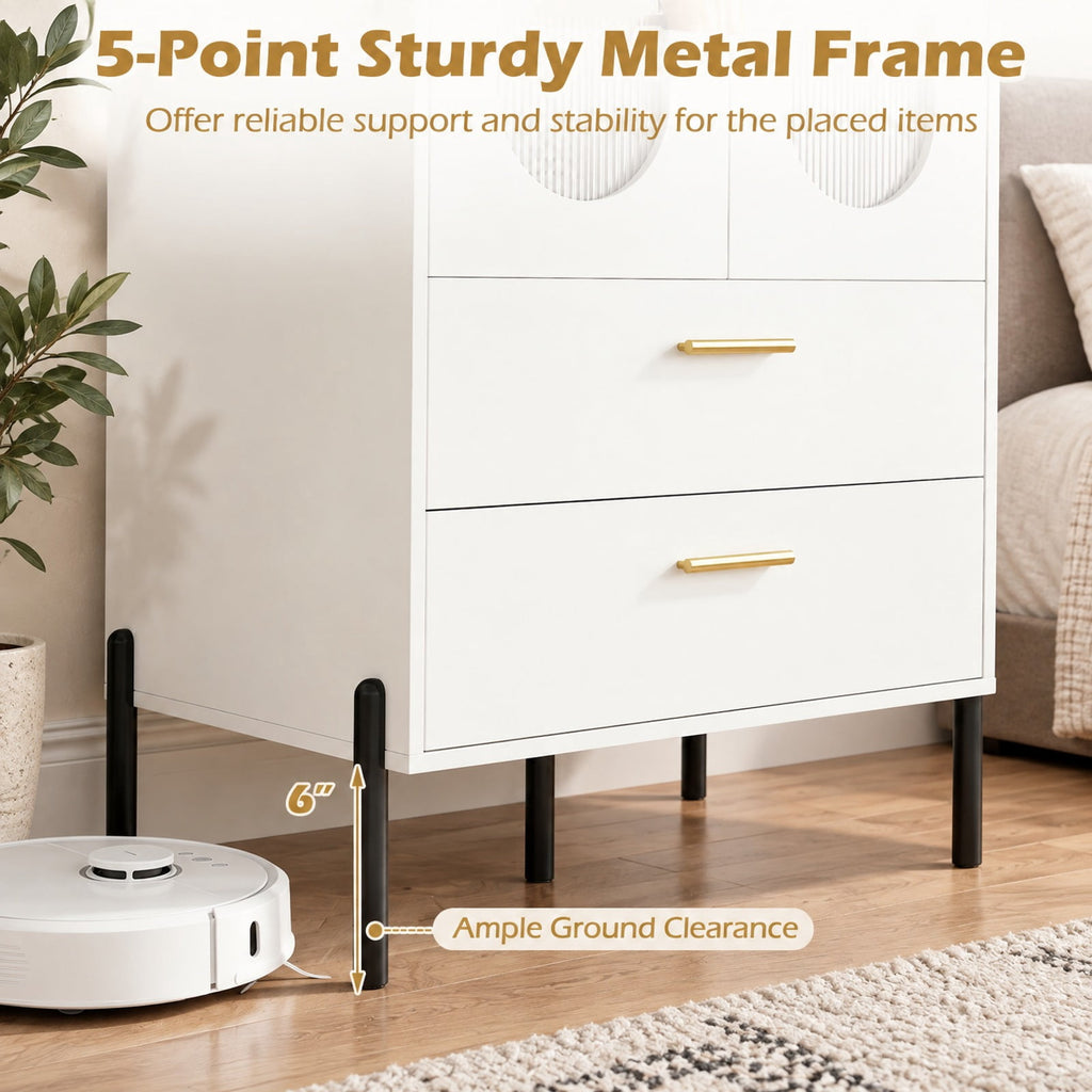 Airfind Modern Sideboard Buffet Cabinet with Fluted Doors, 23.5 x 16 x 47Inner Footprint, White, Dimensions 23.5 x 16 x 47Inner